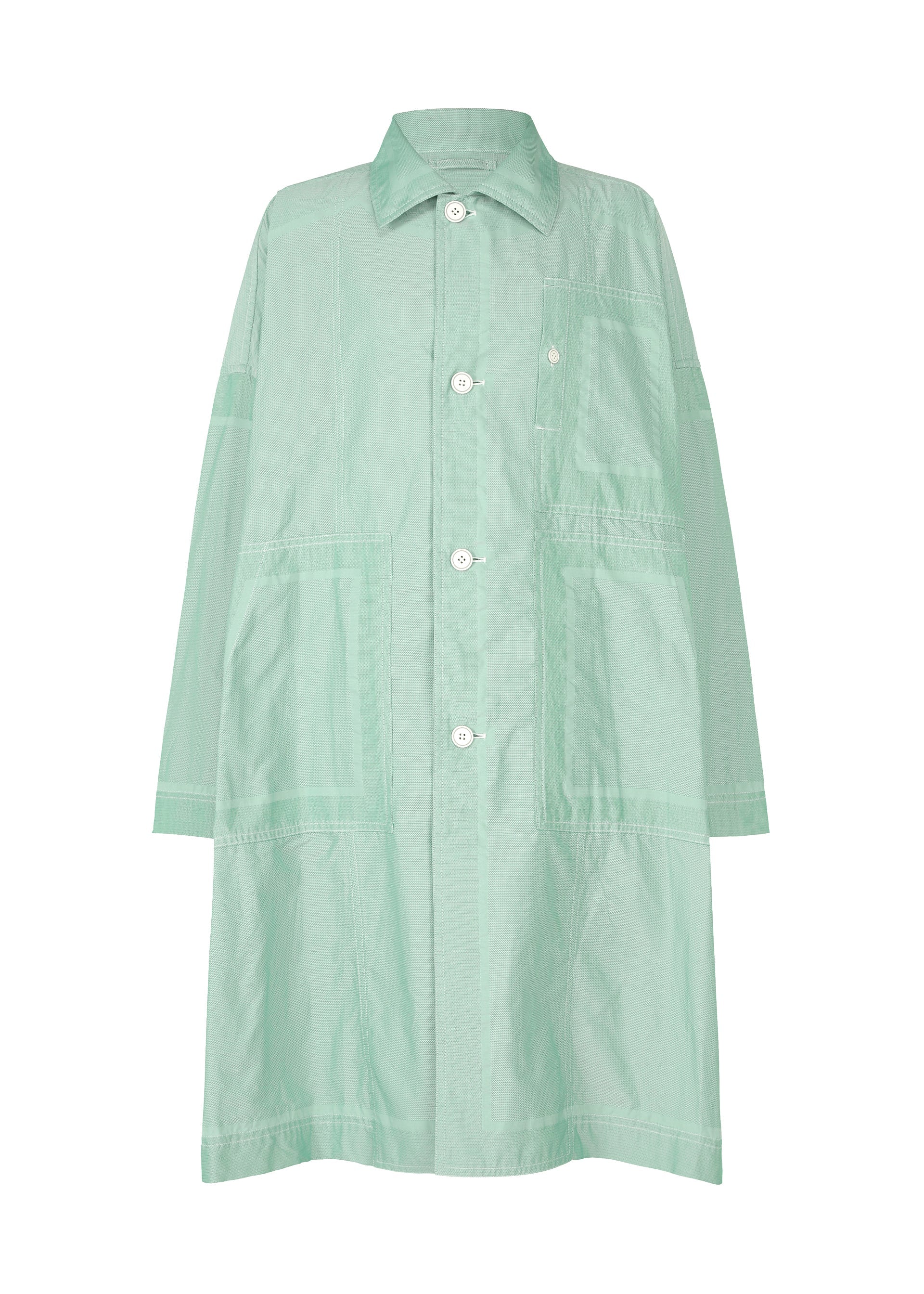 A product shot of the A-POC ABLE ISSEY MIYAKE TYPE U 002 coat in green (62).