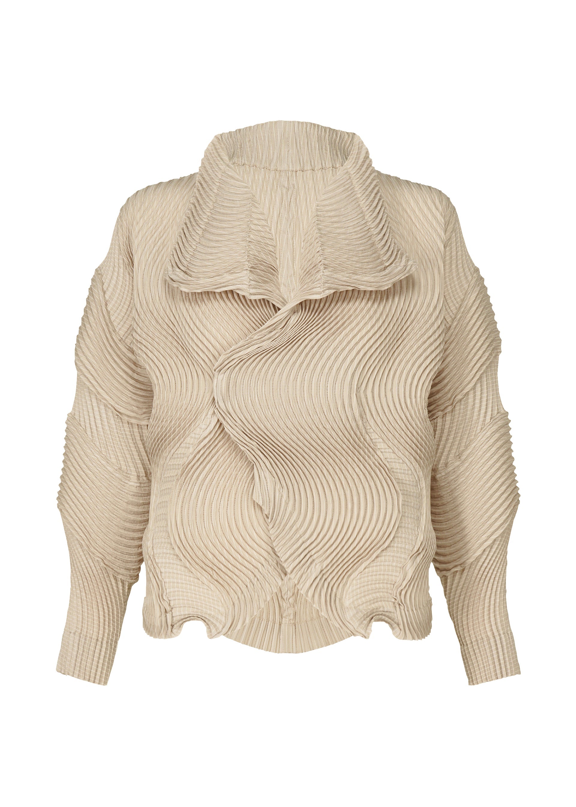 A product shot of the A-POC ABLE ISSEY MIYAKE TYPE O 004 jacket in light beige.