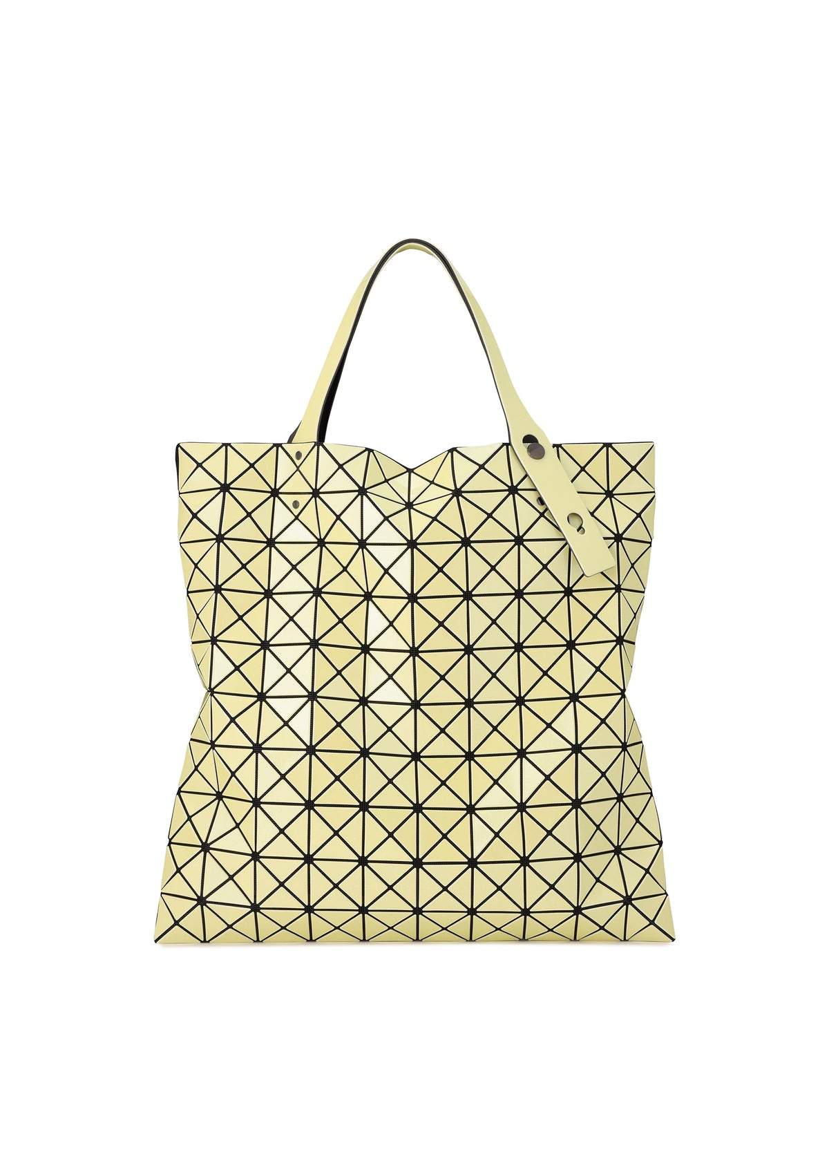 A product shot of the BAO BAO ISSEY MIYAKE PRISM METALLIC tote in light yellow (50).
