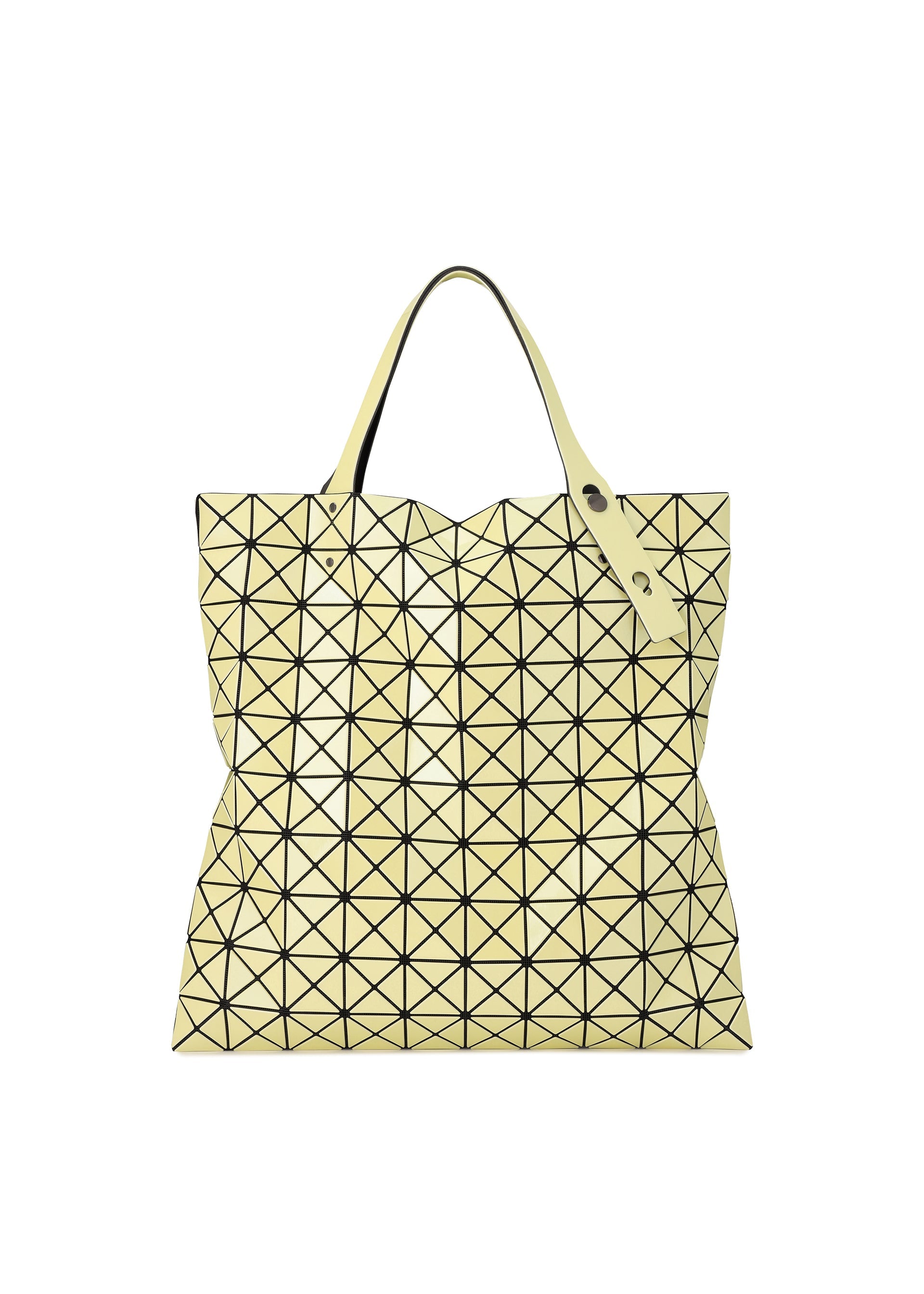 A product shot of the BAO BAO ISSEY MIYAKE PRISM METALLIC tote in light yellow (50).
