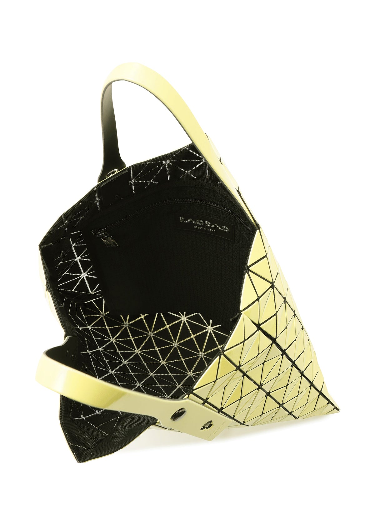 A detail shot of the BAO BAO ISSEY MIYAKE PRISM METALLIC tote.
