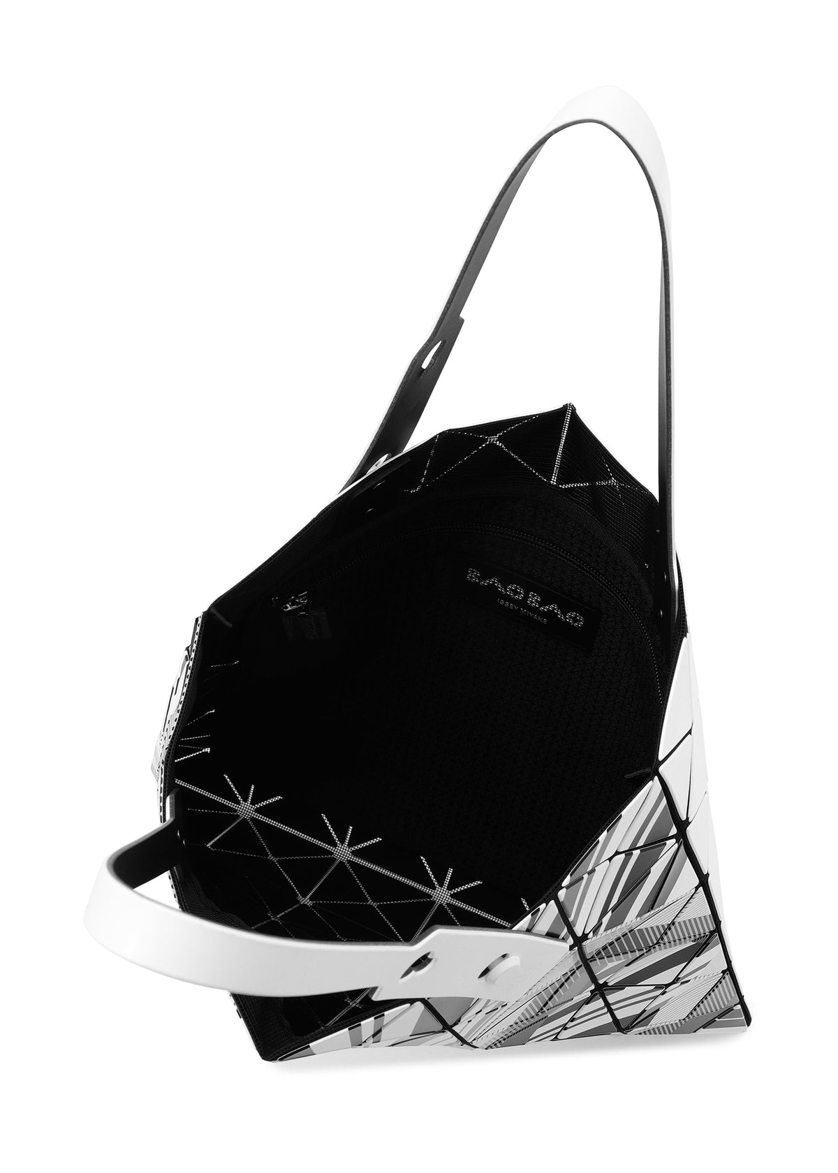 A detail shot of the BAO BAO ISSEY MIYAKE MANGA tote.