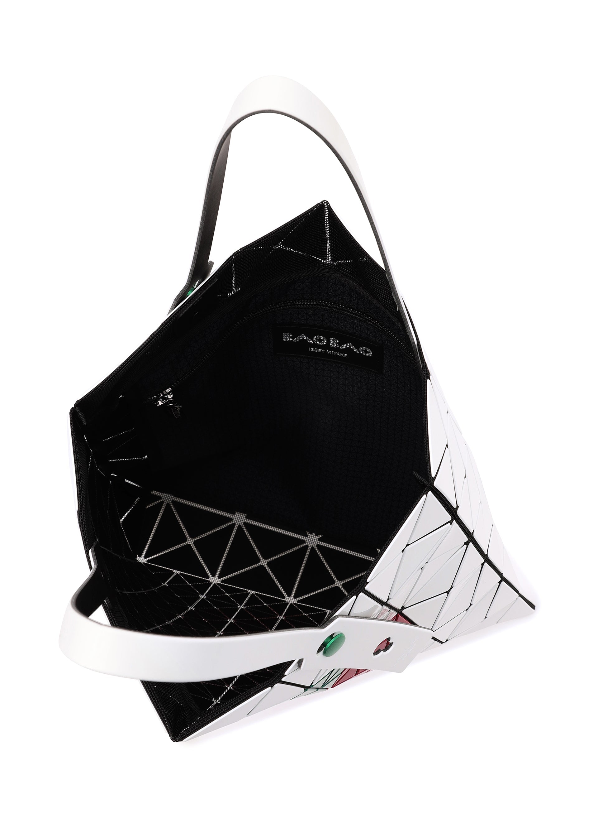 A detail shot of the BAO BAO ISSEY MIYAKE FRUITS tote.