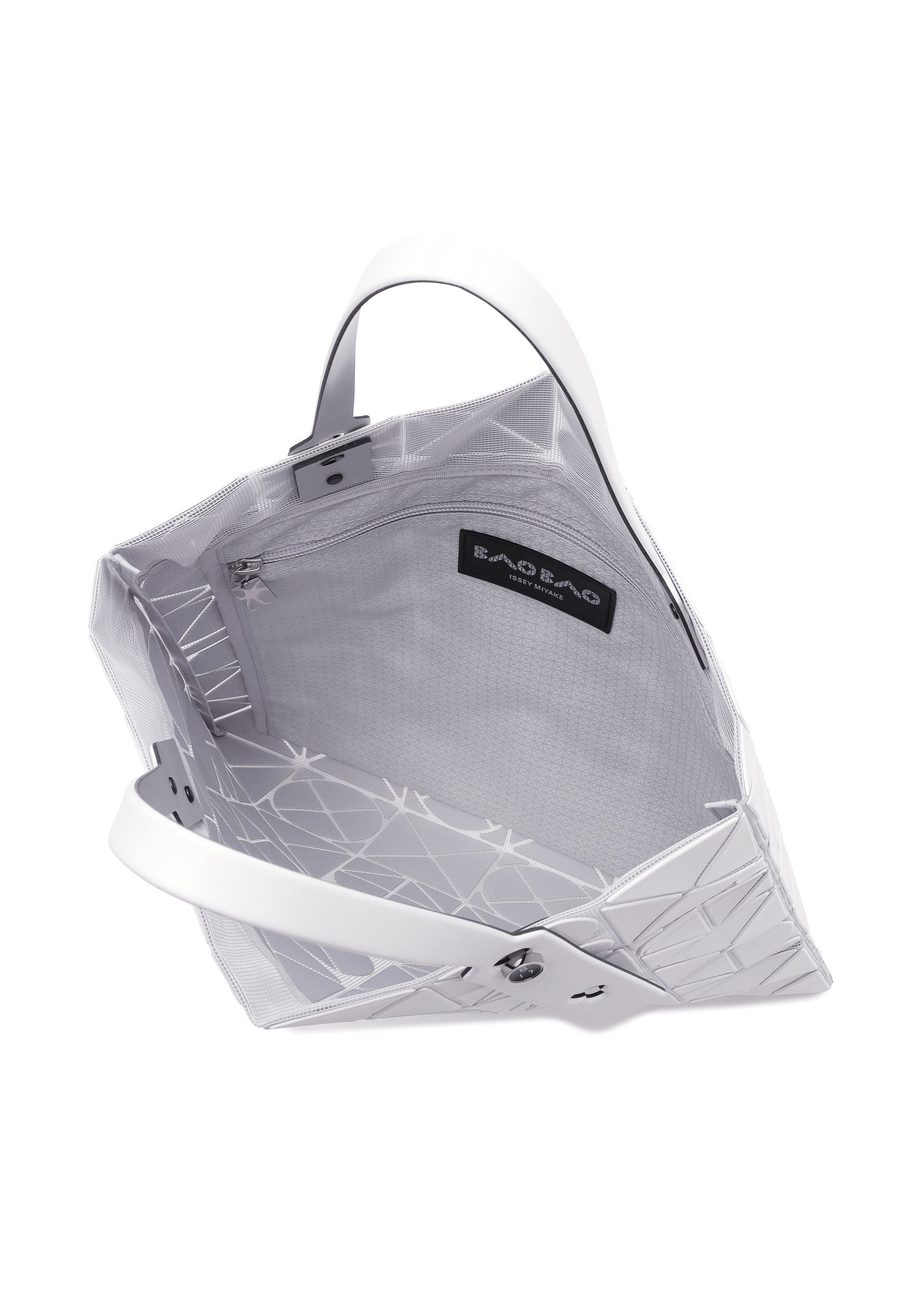 A detail shot of the BAO BAO ISSEY MIYAKE FONT tote.