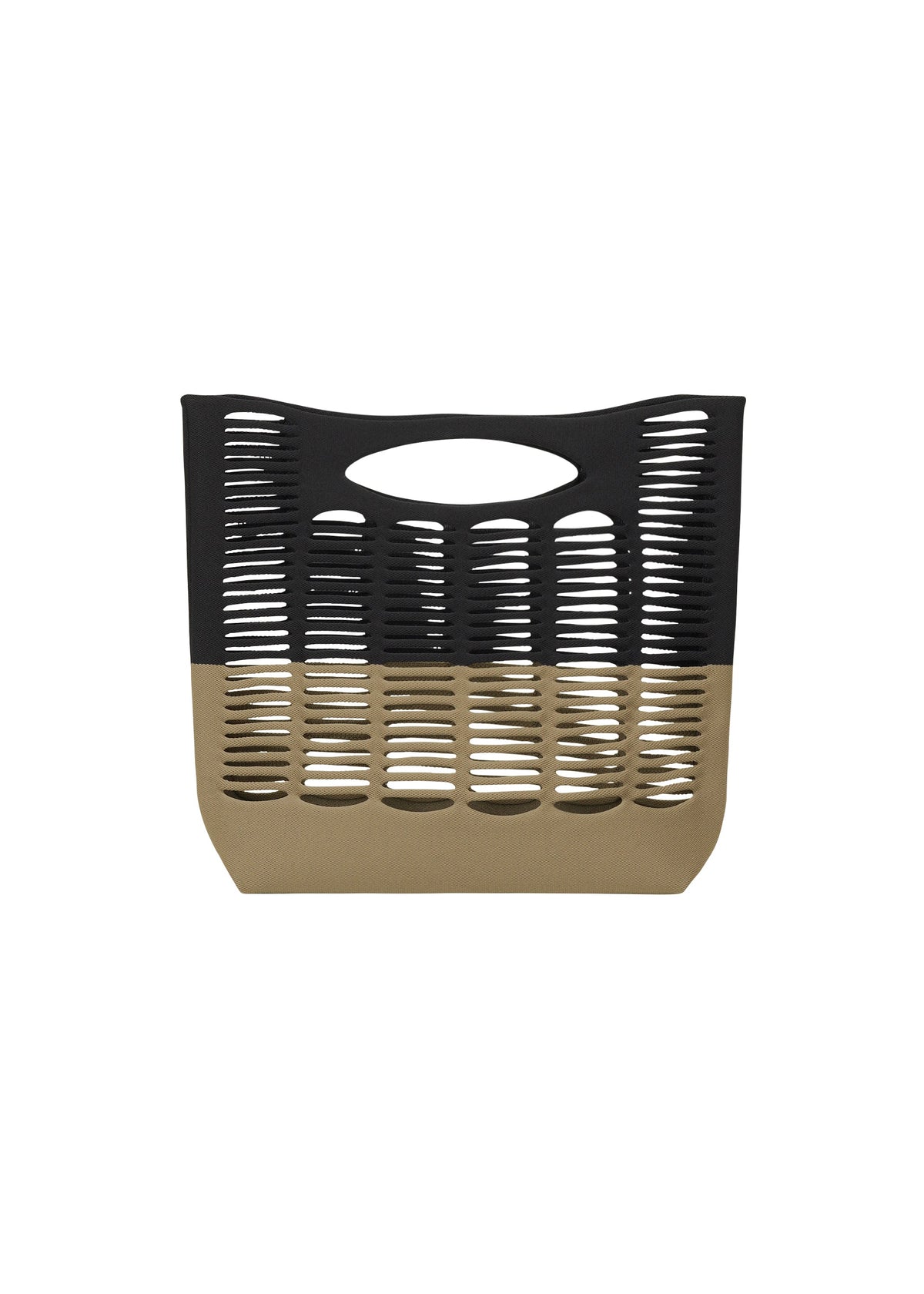 A product shot of the GOOD GOODS ISSEY MIYAKE MOKKO BI COLOR bag in black x khaki.