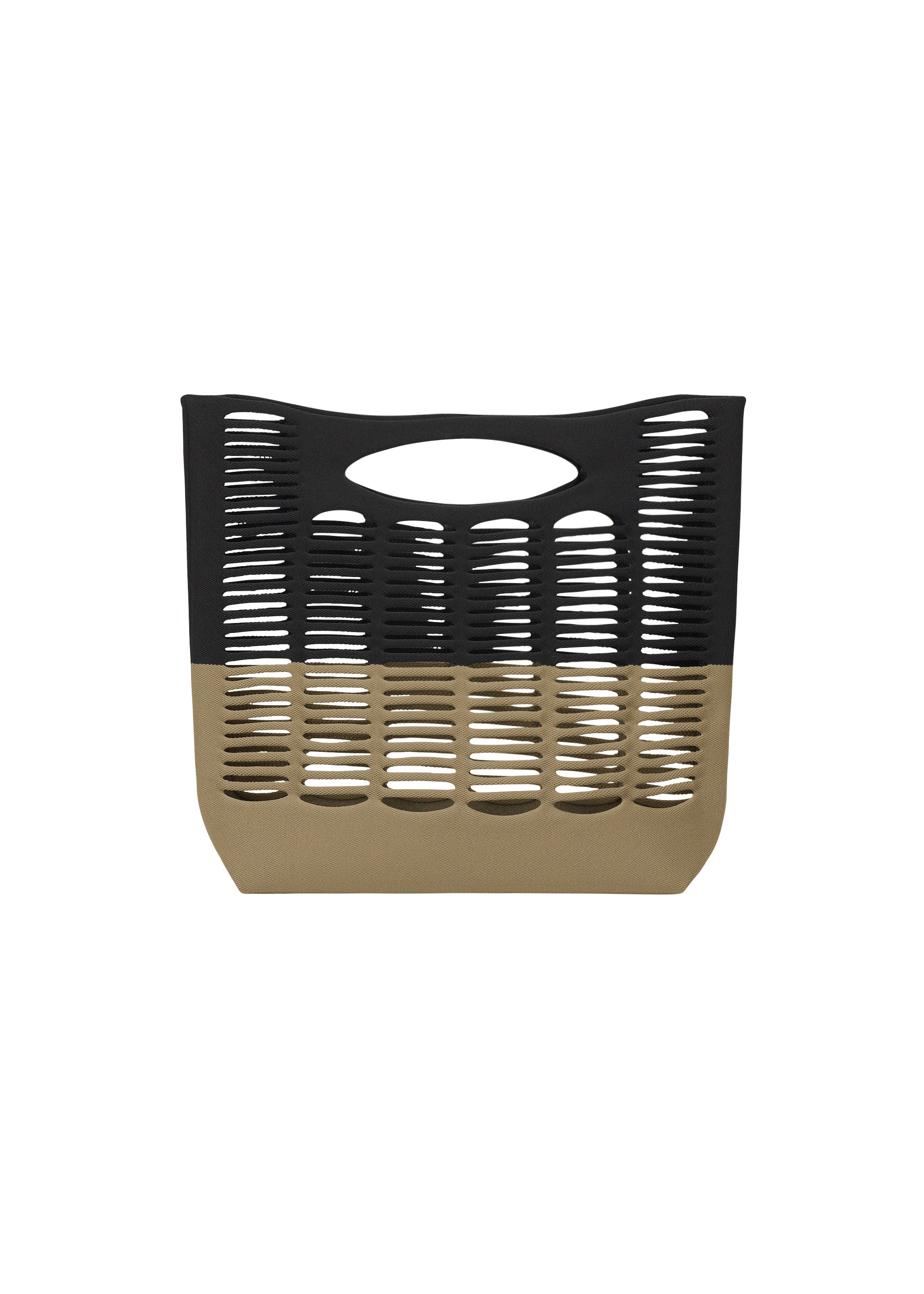 A product shot of the GOOD GOODS ISSEY MIYAKE MOKKO BI COLOR bag in black x khaki.