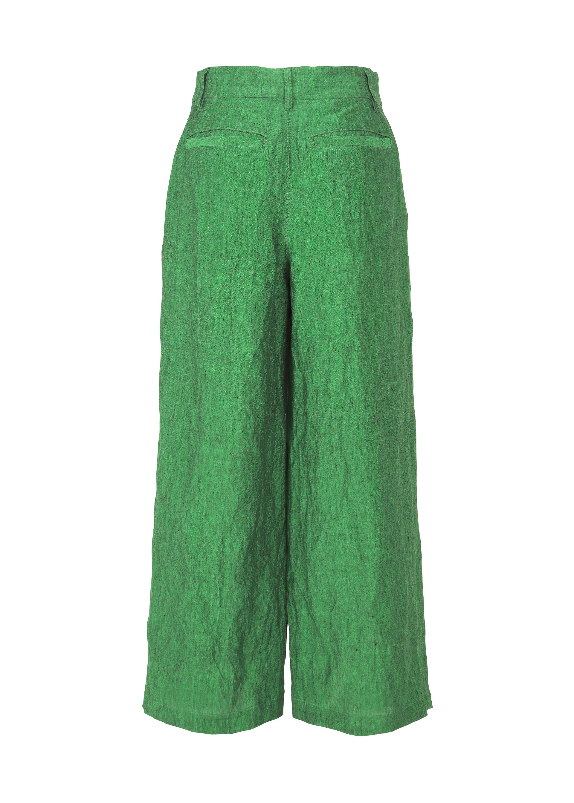 A detail shot of the HAAT GLOSSY LINEN trousers.