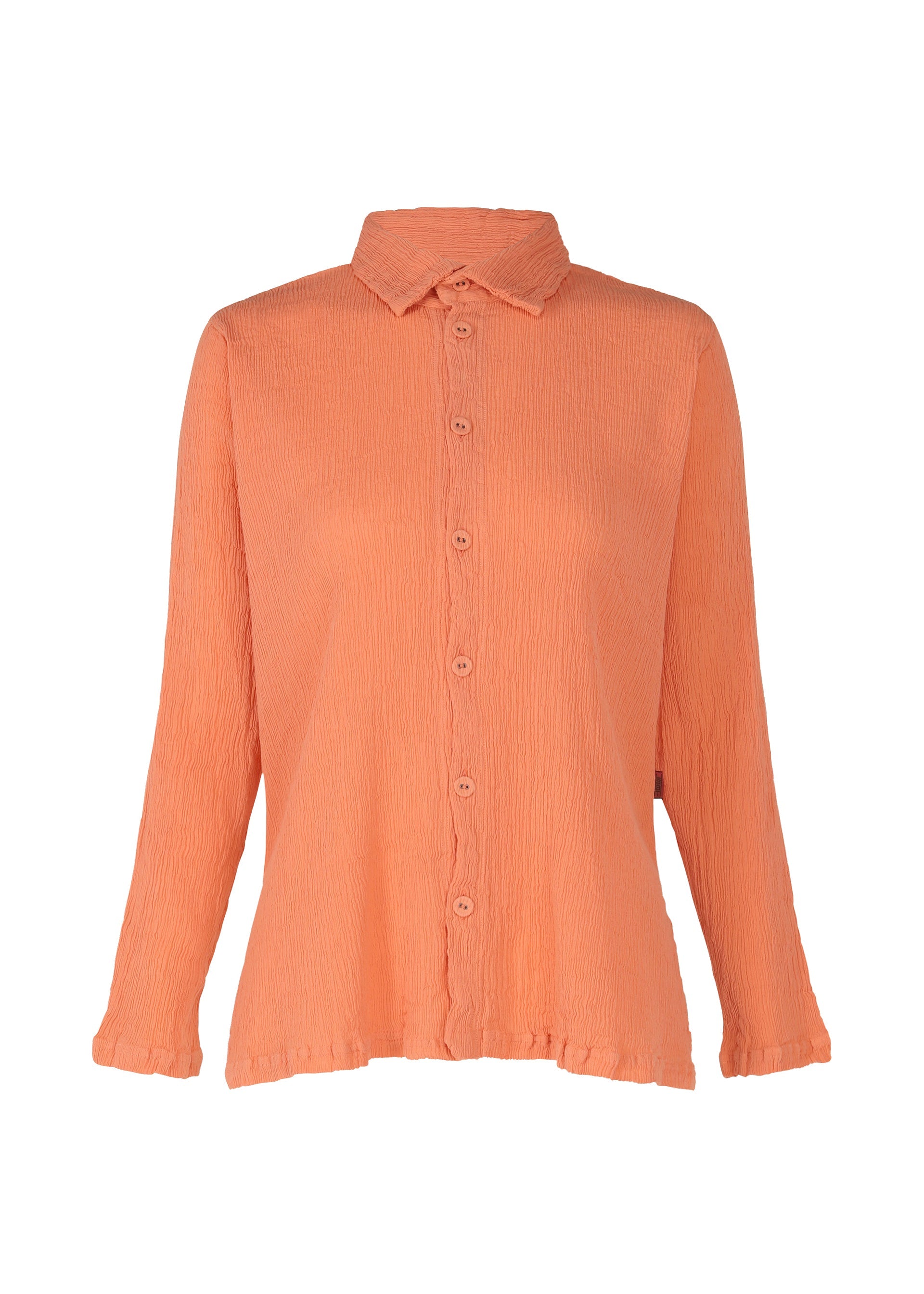 A product shot of the HAAT KYO CHIJIMI MAY shirt in coral (23).