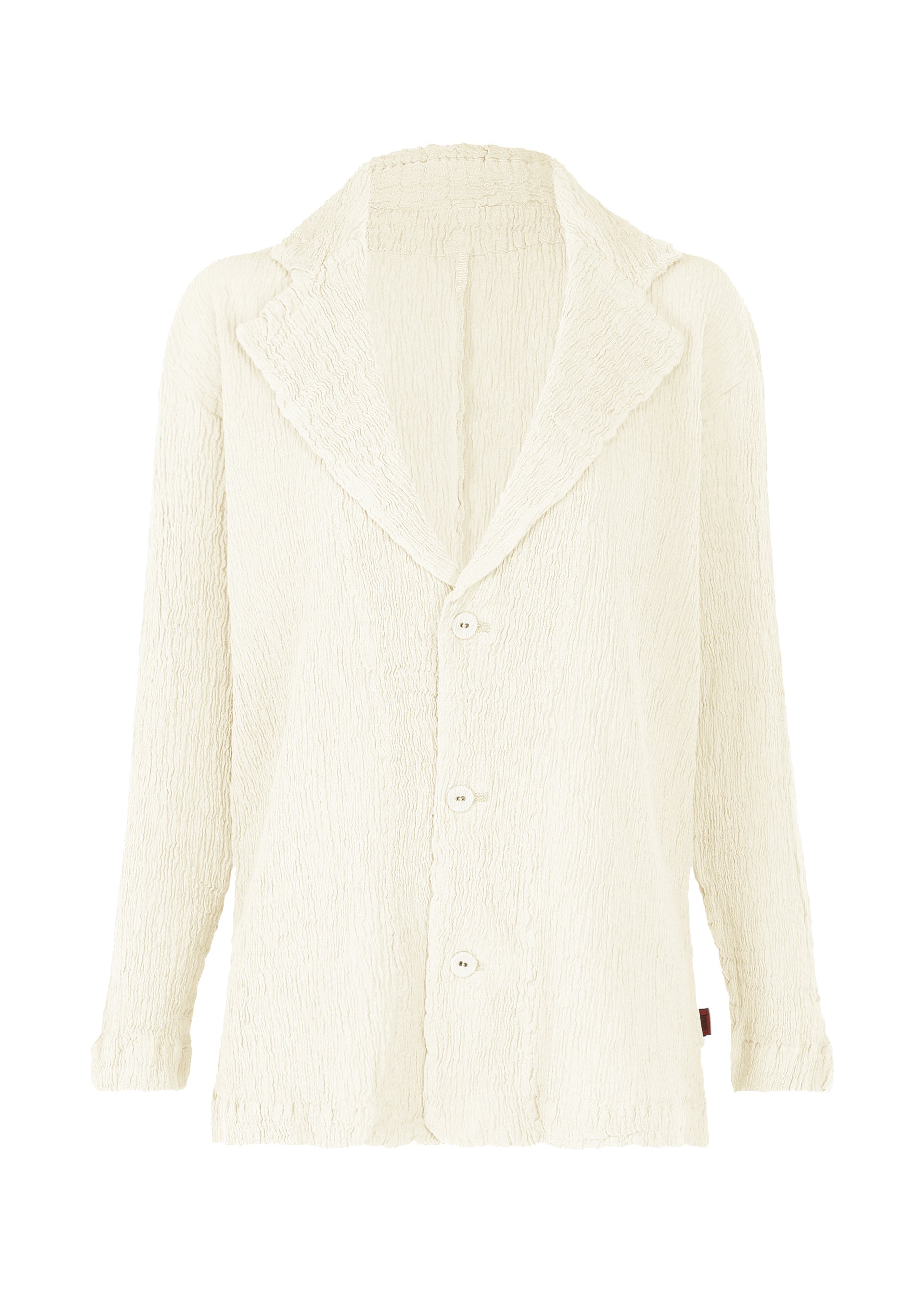 A product shot of the HAAT KYO CHIJIMI 2WAY cardigan in white (01).