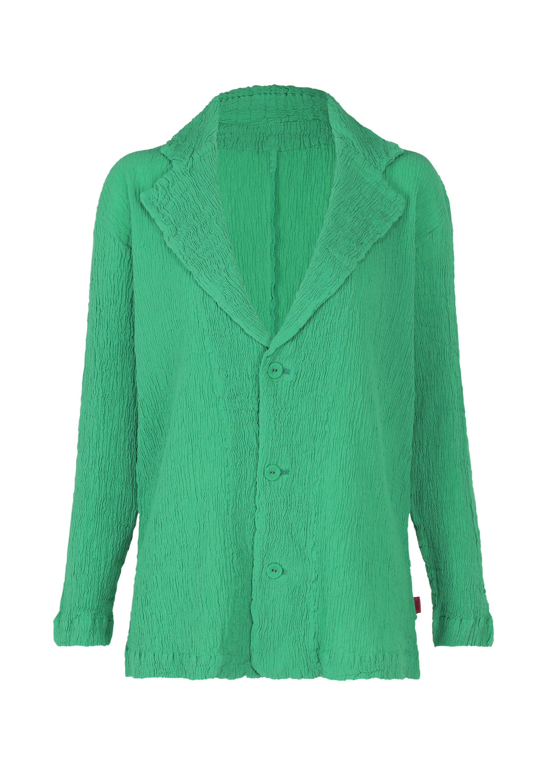 A product shot of the HAAT KYO CHIJIMI 2WAY cardigan in green (62).