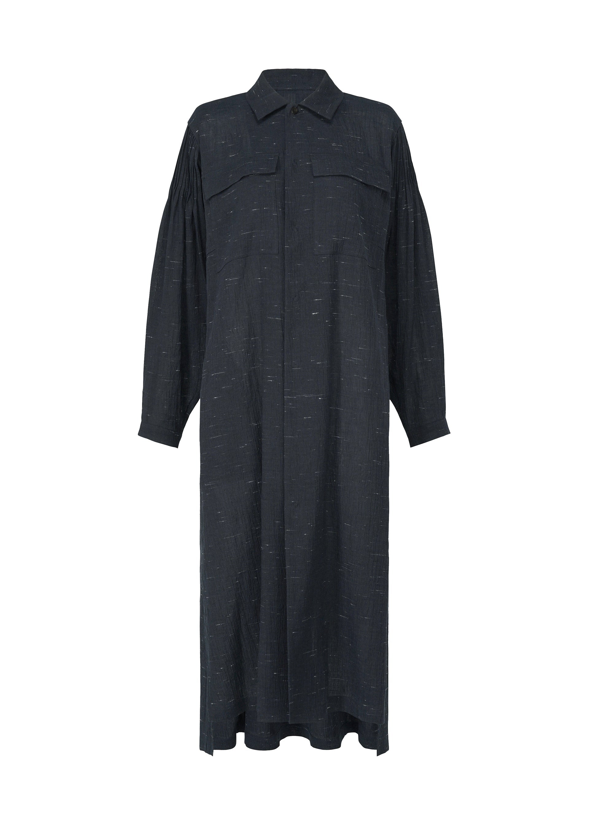 A product shot of the HAAT PINTUCKING dress in charcoal (14).