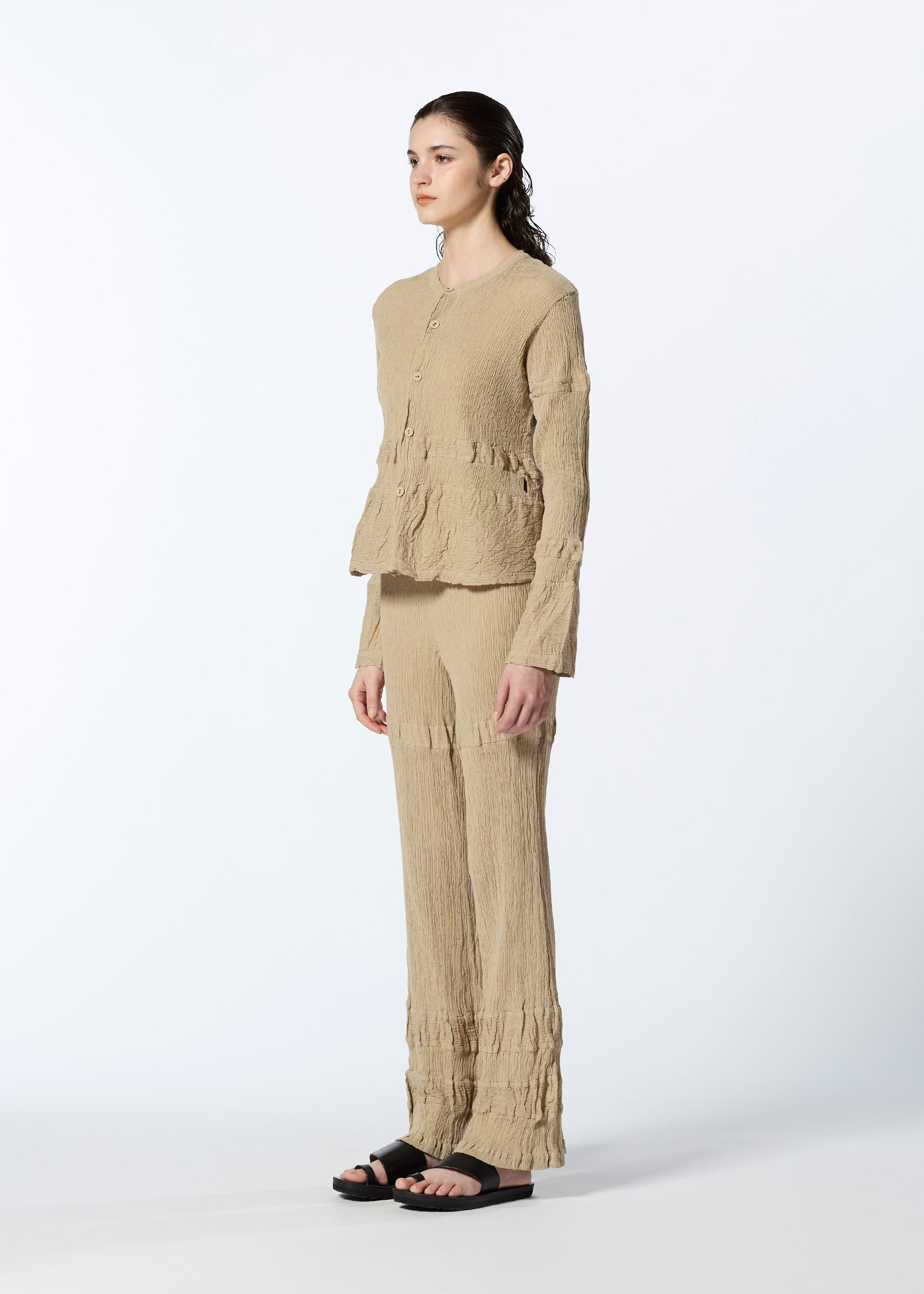 KYO CHIJIMI HORIZONTAL STRIPE Cardigan Khaki