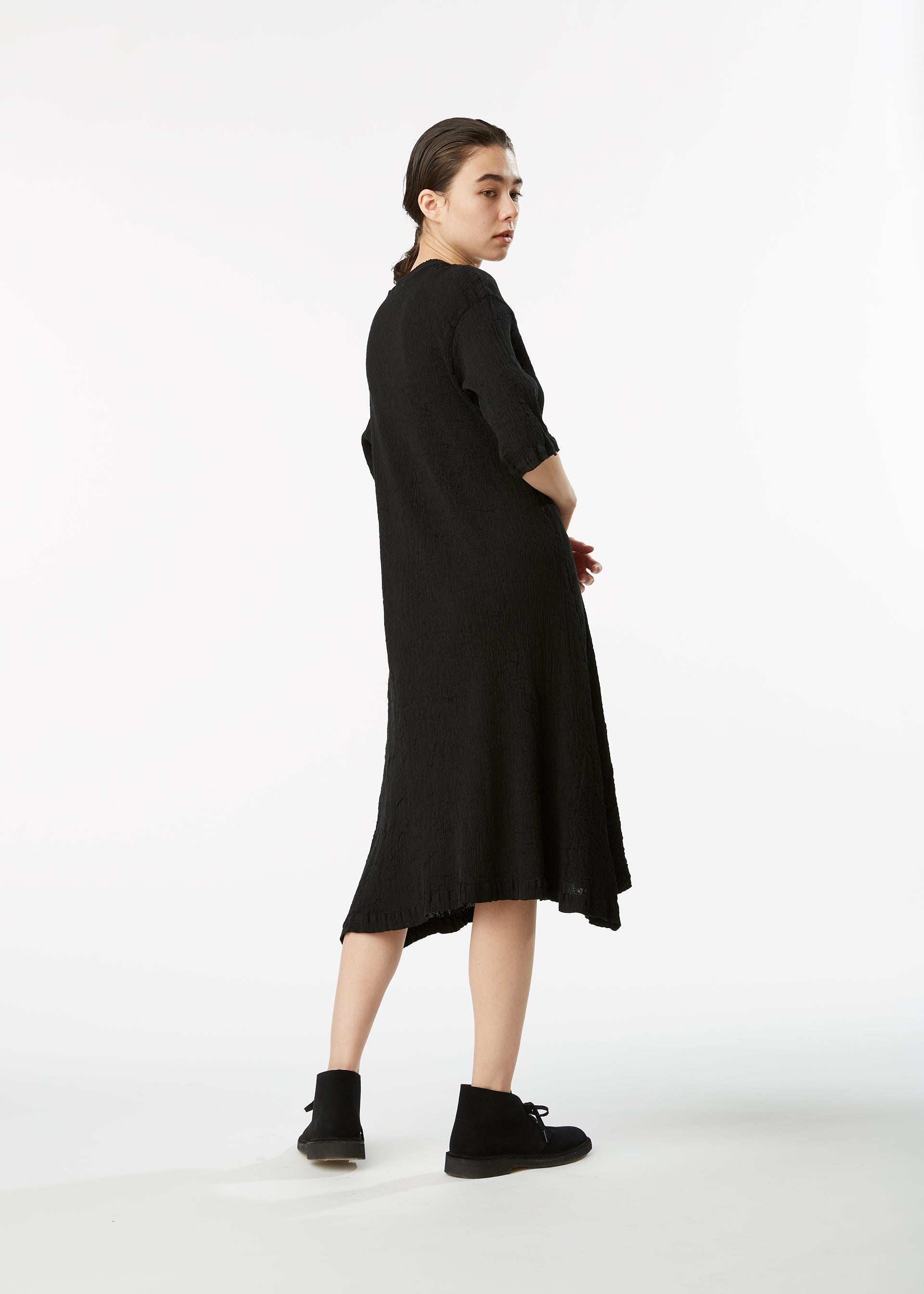 A model wears the HAAT KYO CHIJIMI BASIC dress