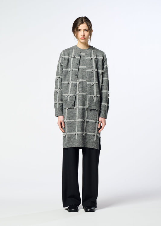 A model wears the HaaT RIBBON KNIT ribbon-knit-cardigan-grey.
