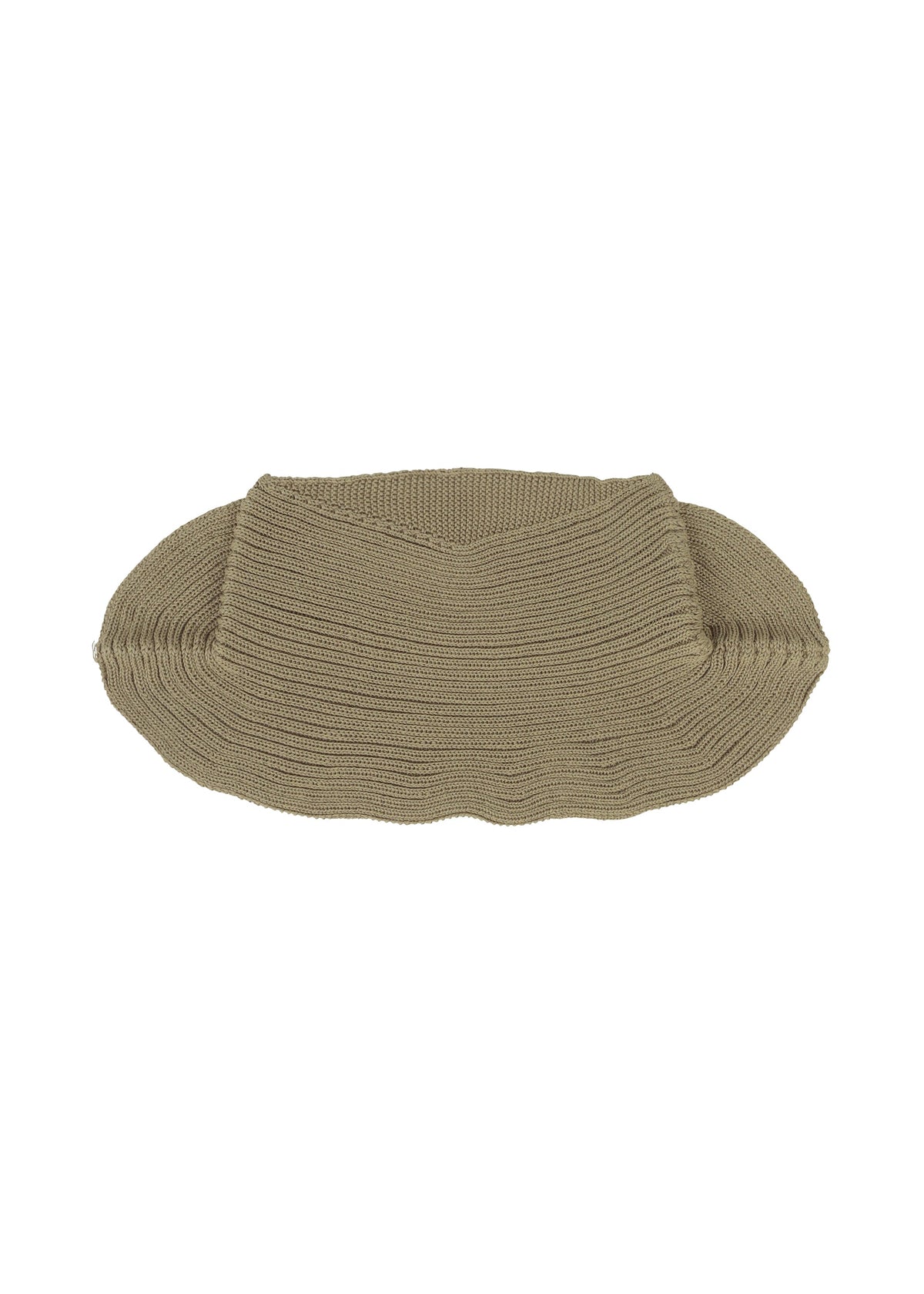 A product shot of the HOMME PLISSÉ ISSEY MIYAKE BEANIE SCARF hat in khaki (65).