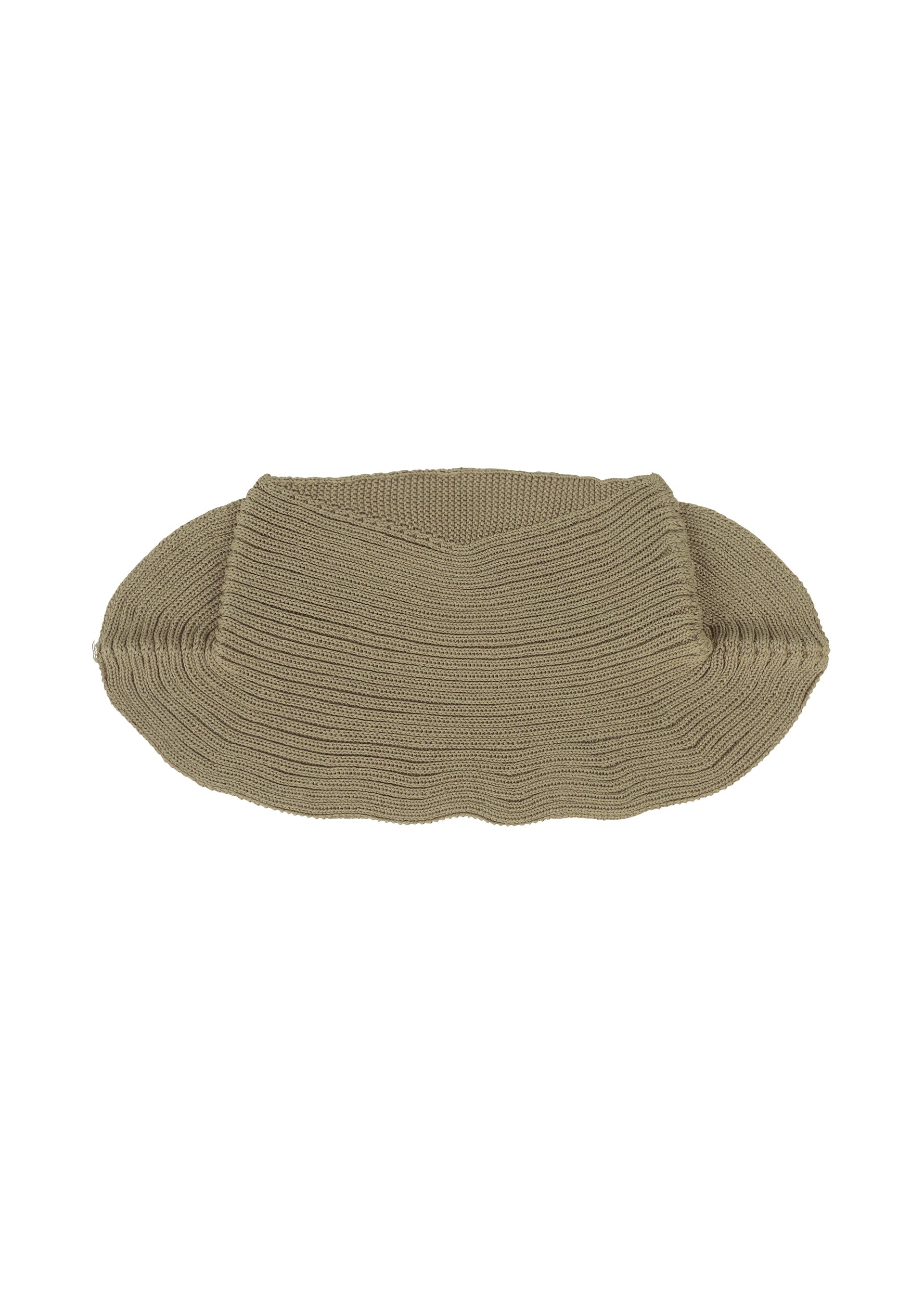 A product shot of the HOMME PLISSÉ ISSEY MIYAKE BEANIE SCARF hat in khaki (65).