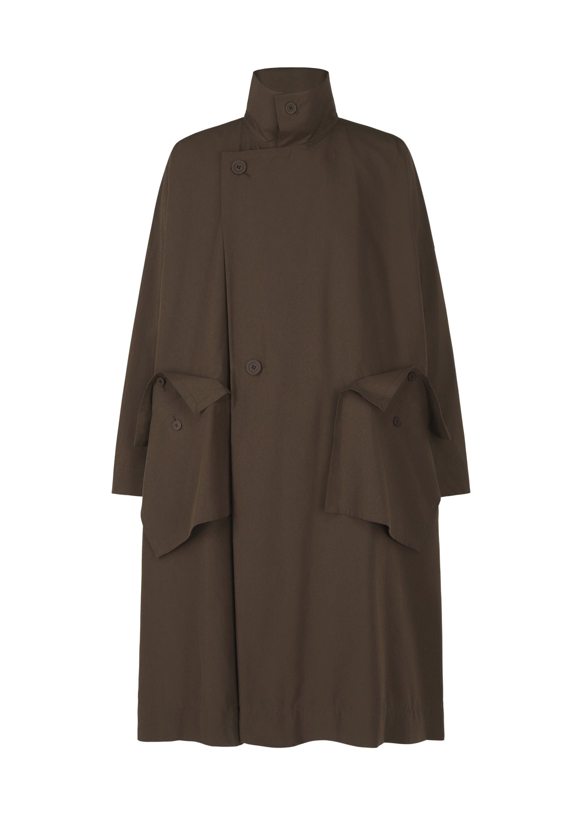A product shot of the HOMME PLISSÉ ISSEY MIYAKE FRESHEN coat in brown (44).