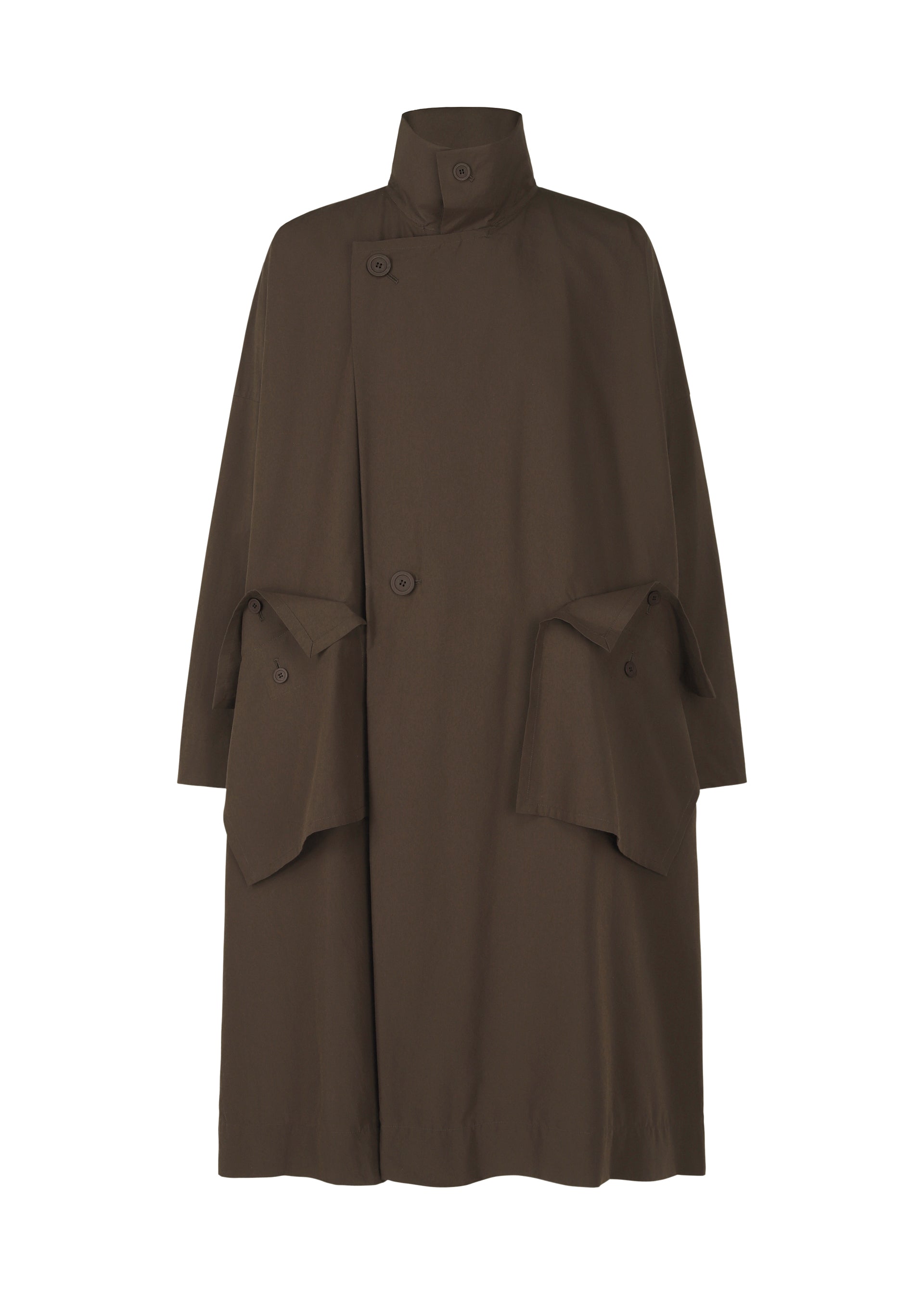 A product shot of the HOMME PLISSÉ ISSEY MIYAKE FRESHEN coat in brown (44).
