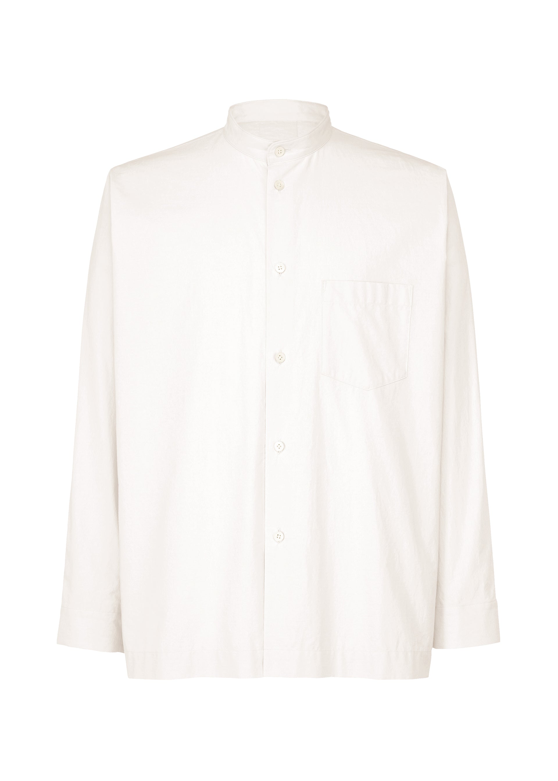 A product shot of the HOMME PLISSÉ ISSEY MIYAKE STREAMLINE SHIRT shirt in white (01).