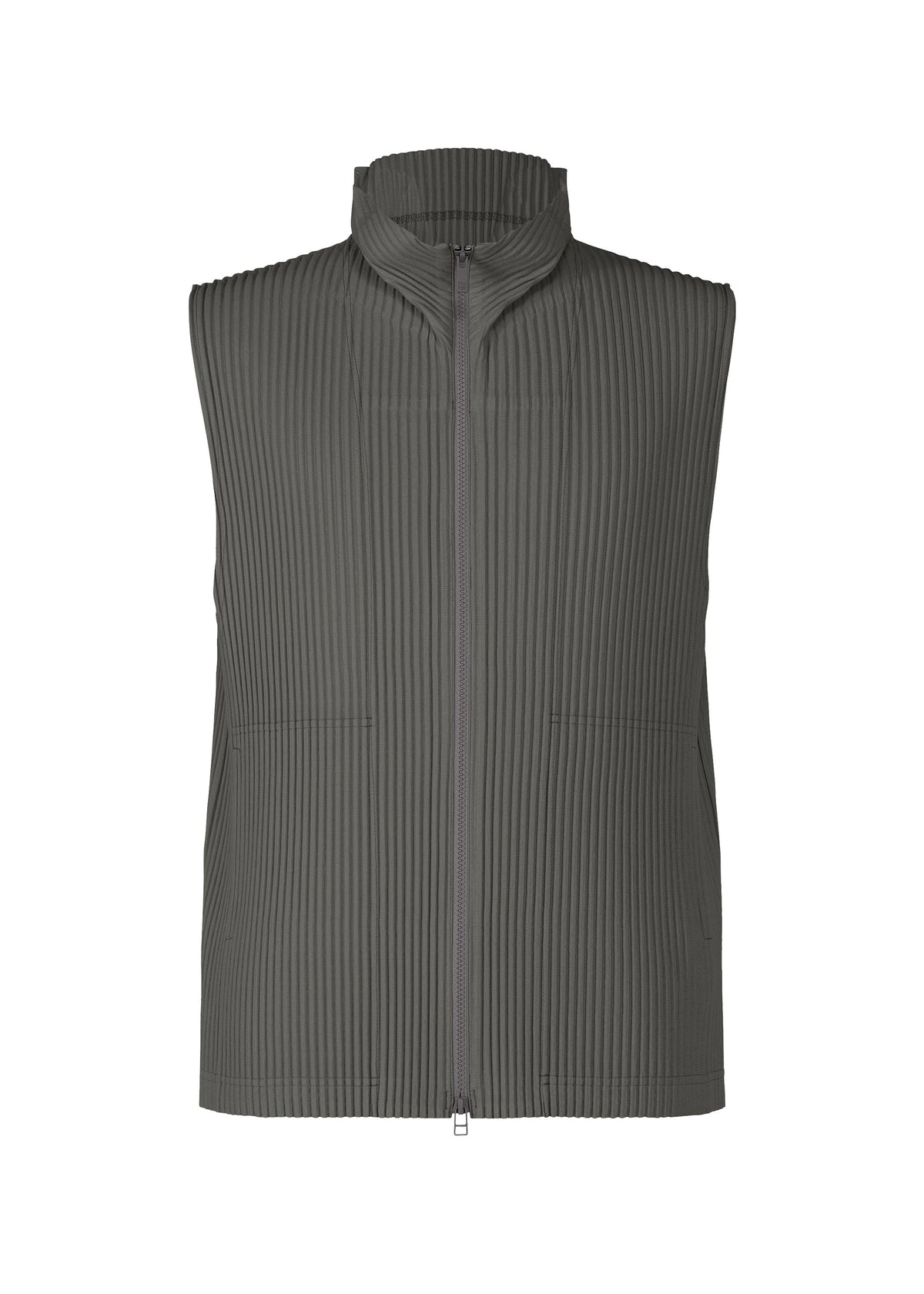 A product shot of the HOMME PLISSÉ ISSEY MIYAKE MC MARCH vest in charcoal grey (13).