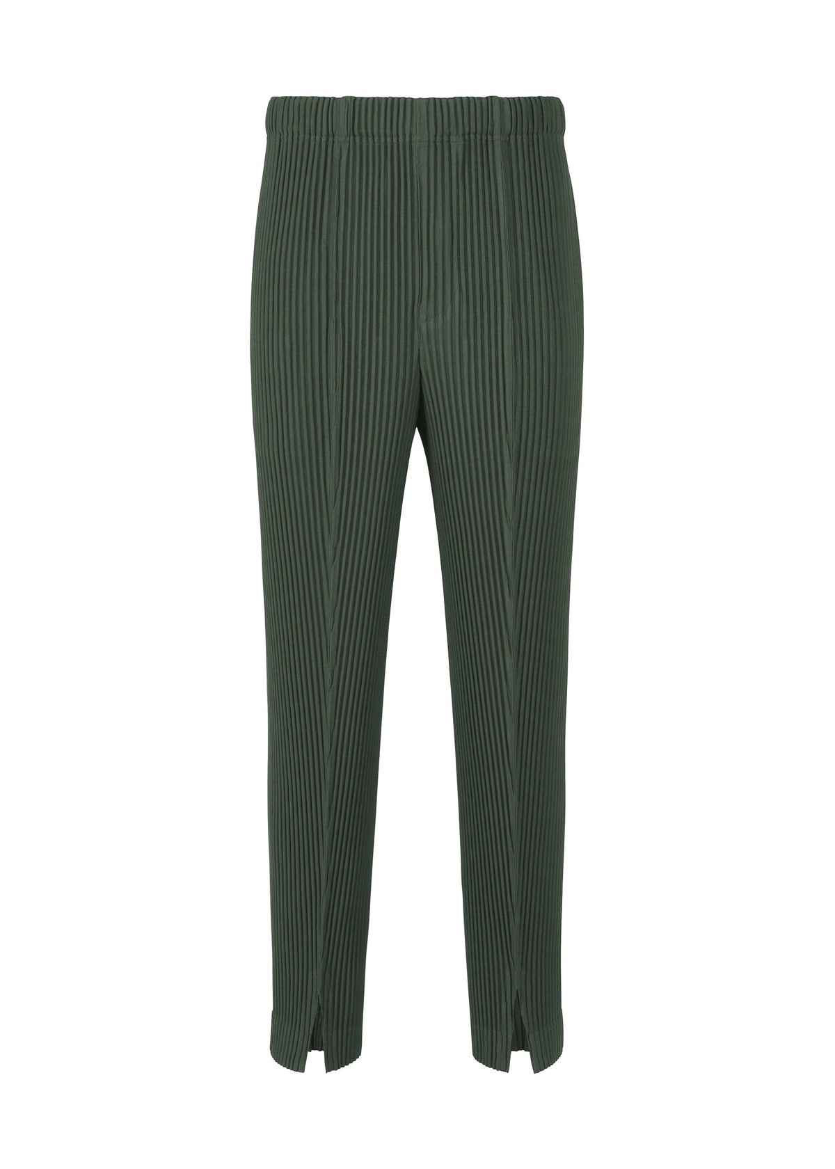 A product shot of the HOMME PLISSÉ ISSEY MIYAKE PLEATS BOTTOMS 2 trousers in dark green (63).