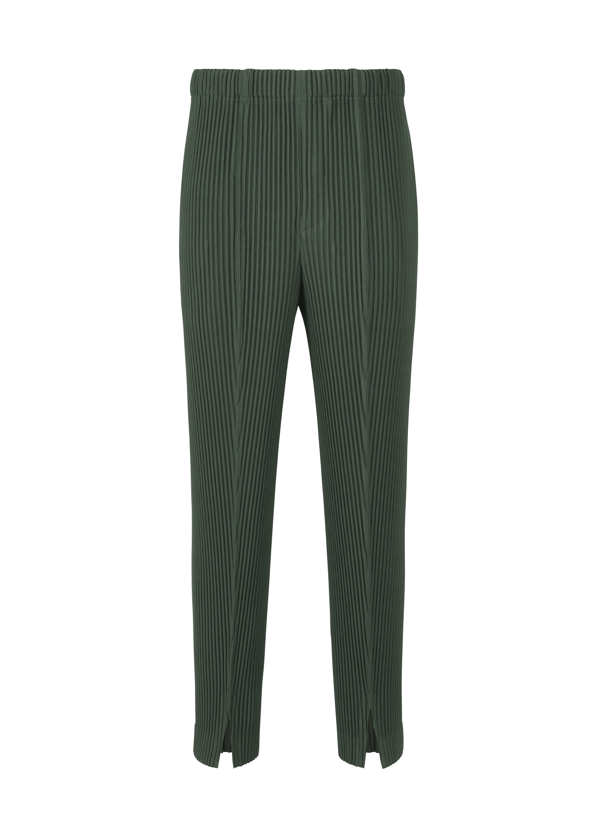 A product shot of the HOMME PLISSÉ ISSEY MIYAKE PLEATS BOTTOMS 2 trousers in dark green (63).