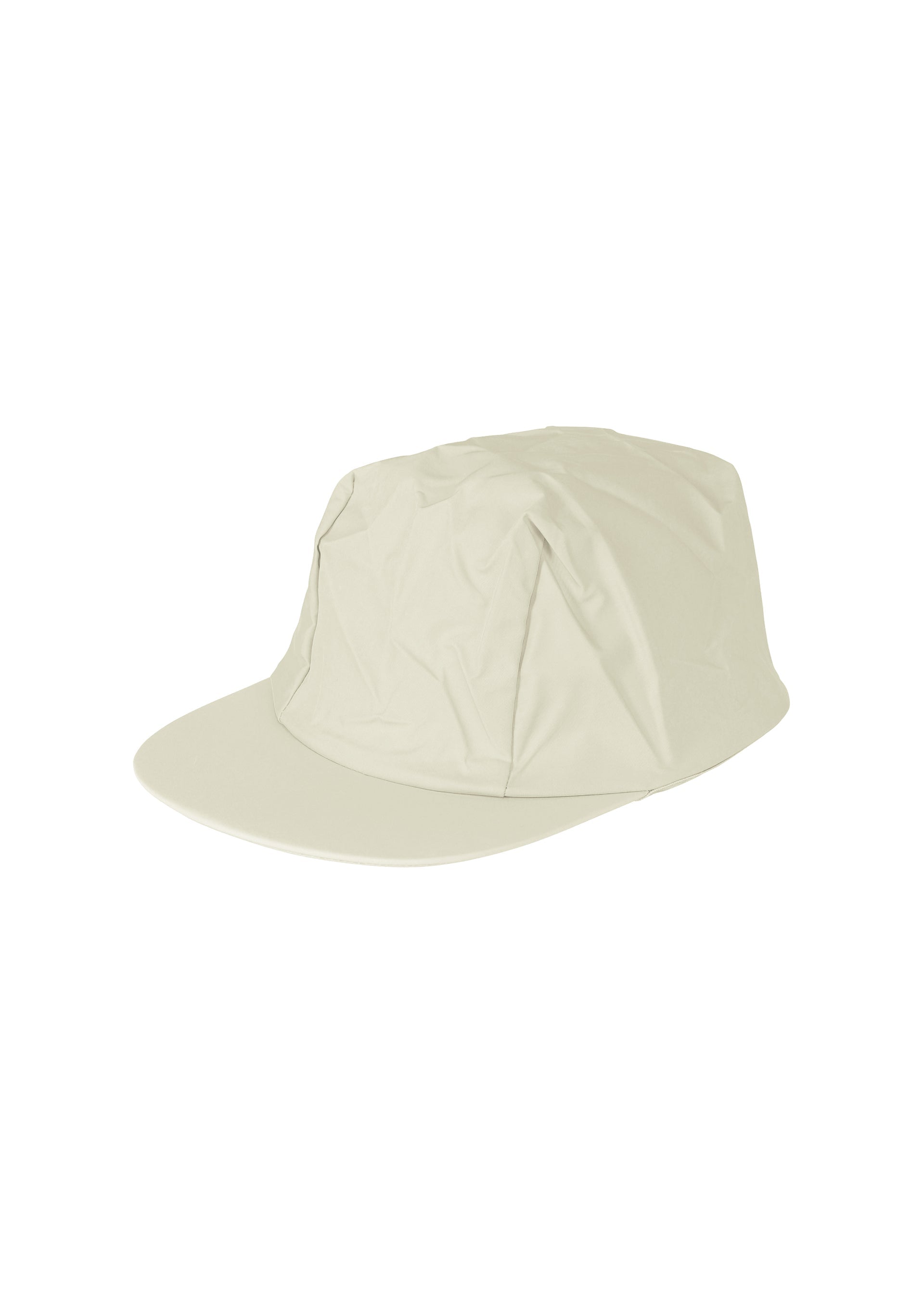 A product shot of the HOMME PLISSÉ ISSEY MIYAKE STONE CAP hat in limestone white.