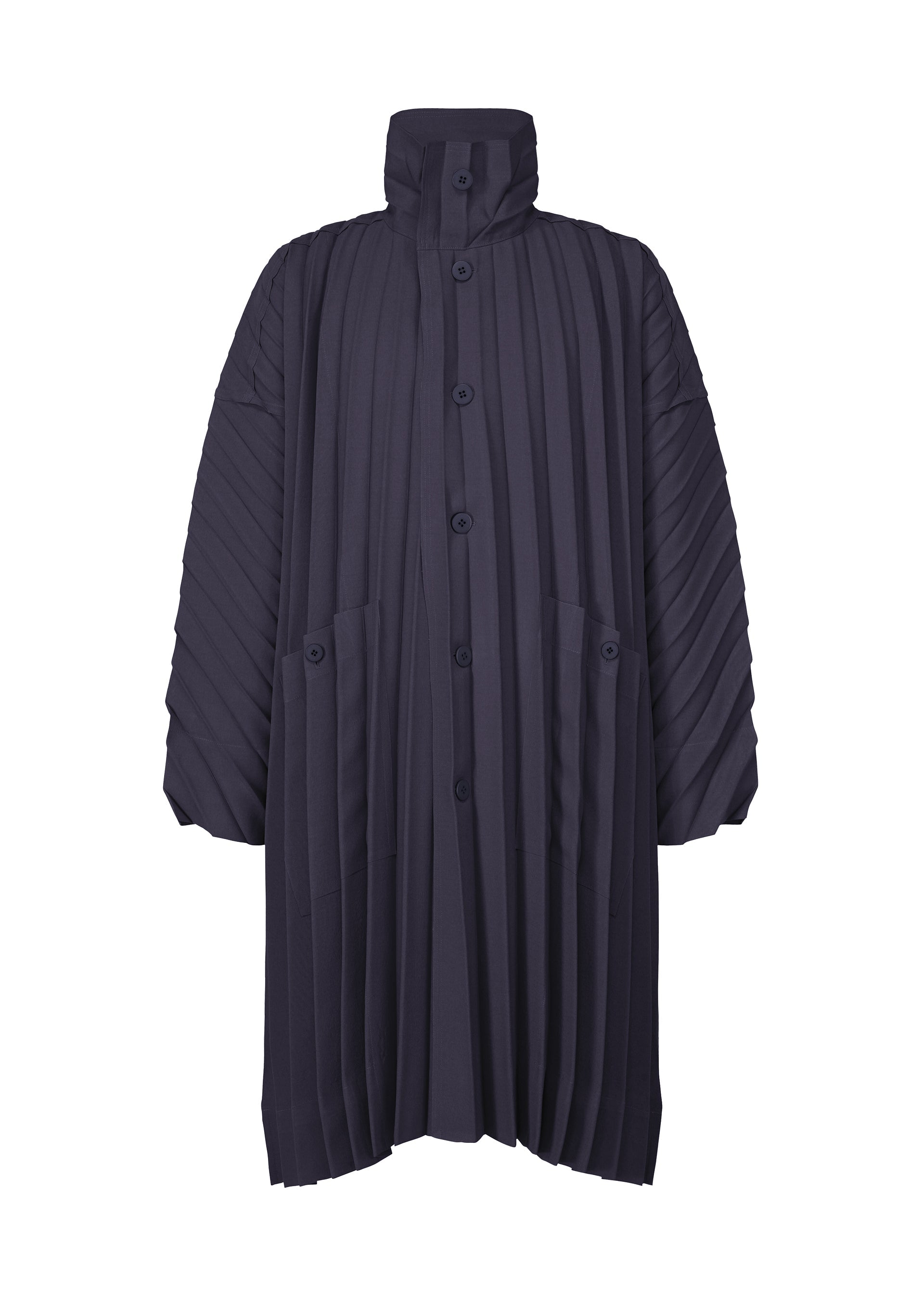 A product shot of the HOMME PLISSÉ ISSEY MIYAKE EDGE COAT coat in navy (75).