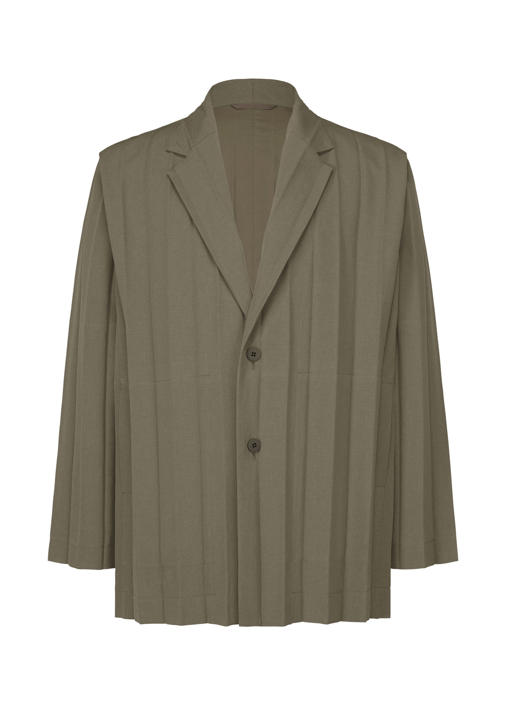 A product shot of the HOMME PLISSÉ ISSEY MIYAKE EDGE ENSEMBLE jacket in khaki (65).