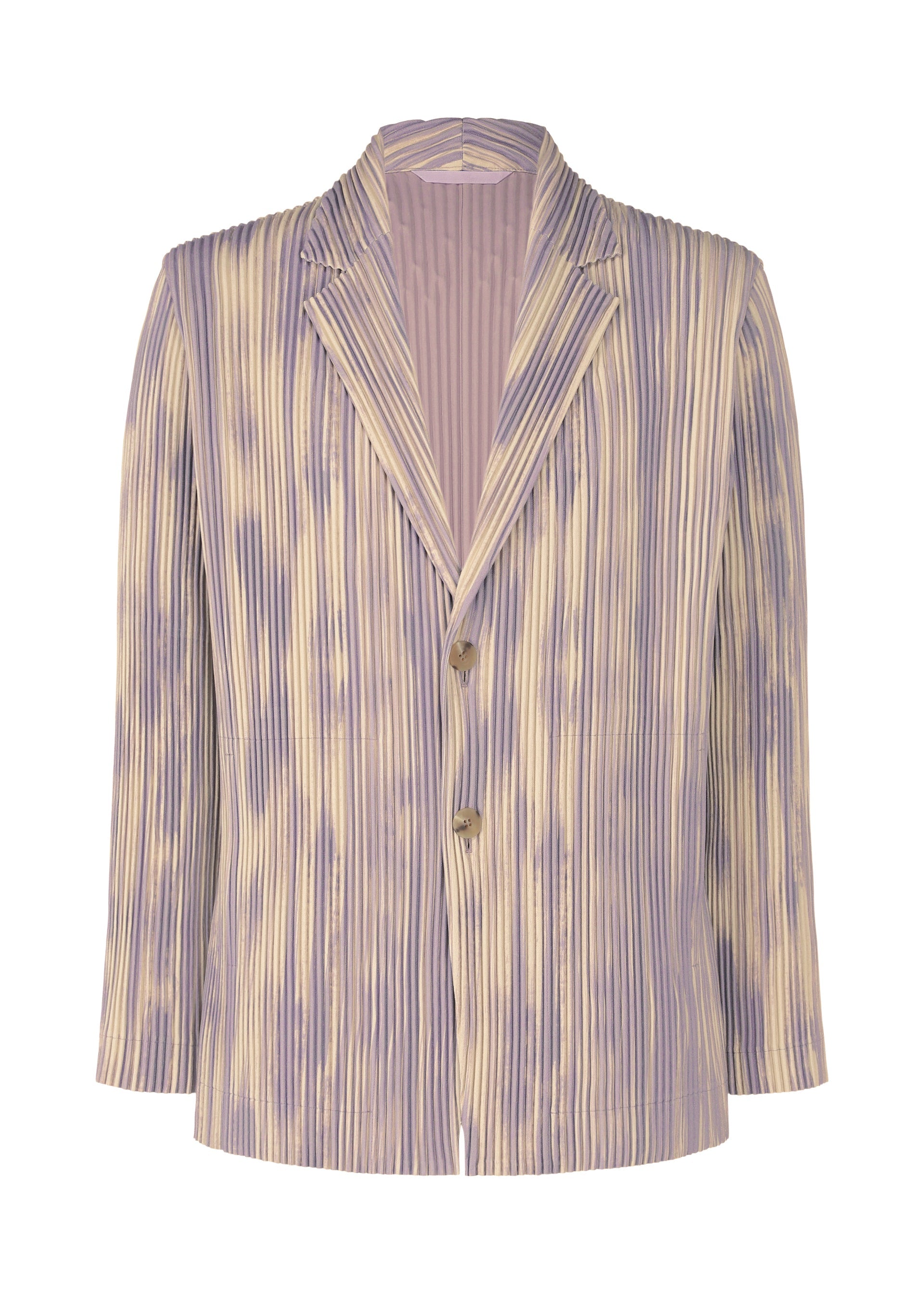 A product shot of the HOMME PLISSÉ ISSEY MIYAKE BRUSHSTROKE STRIPE jacket in purple (81).