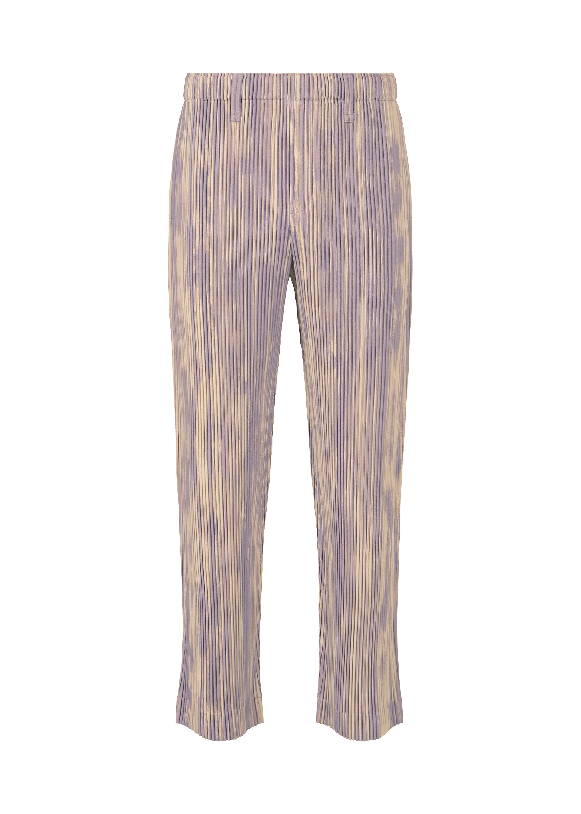 A product shot of the HOMME PLISSÉ ISSEY MIYAKE BRUSHSTROKE STRIPE trousers in purple (81).