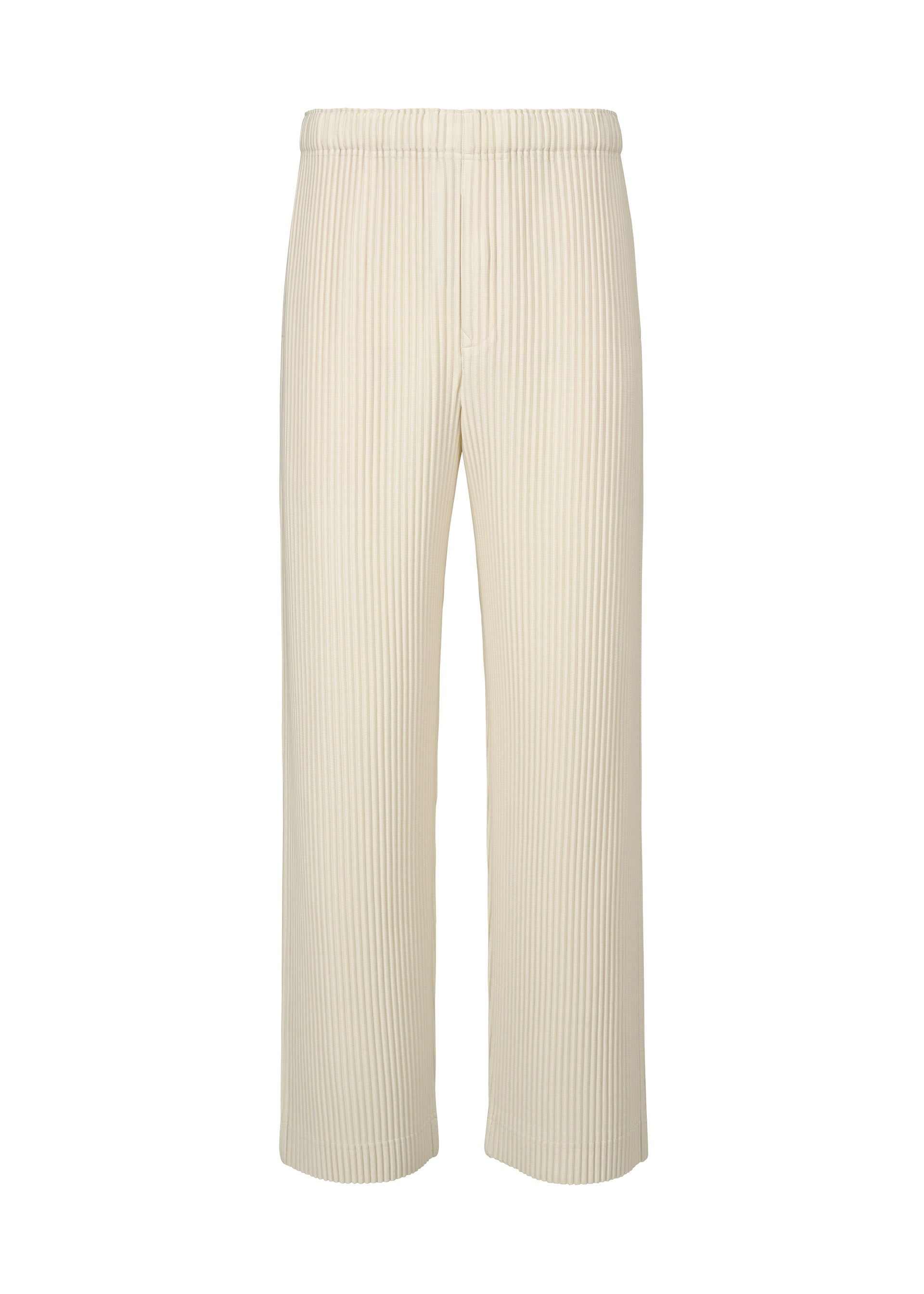 A product shot of the HOMME PLISSÉ ISSEY MIYAKE MONTHLY COLORS SEPTEMBER trousers in limestone white (04).