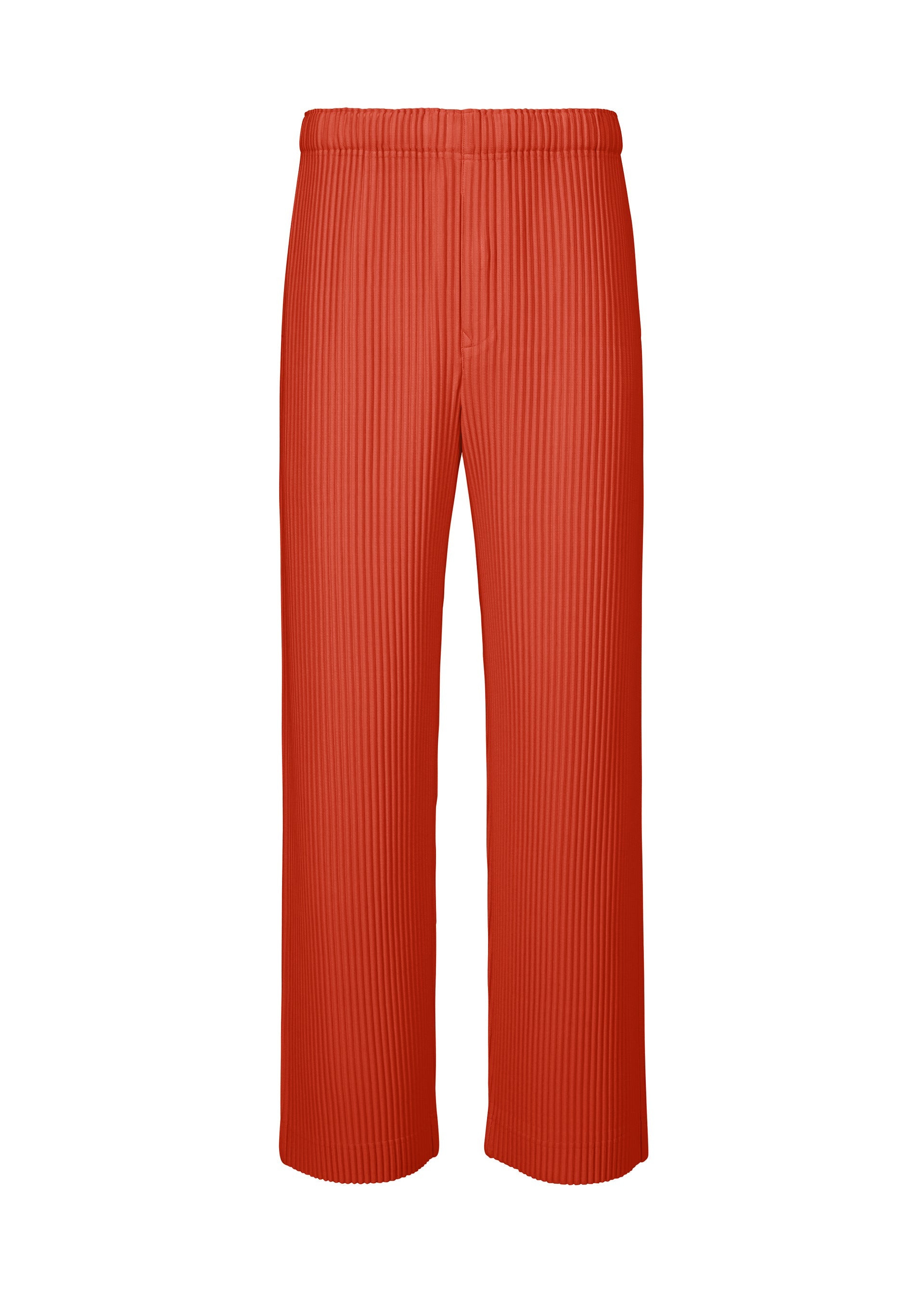 A product shot of the HOMME PLISSÉ ISSEY MIYAKE MONTHLY COLORS SEPTEMBER trousers in jasper red (25).