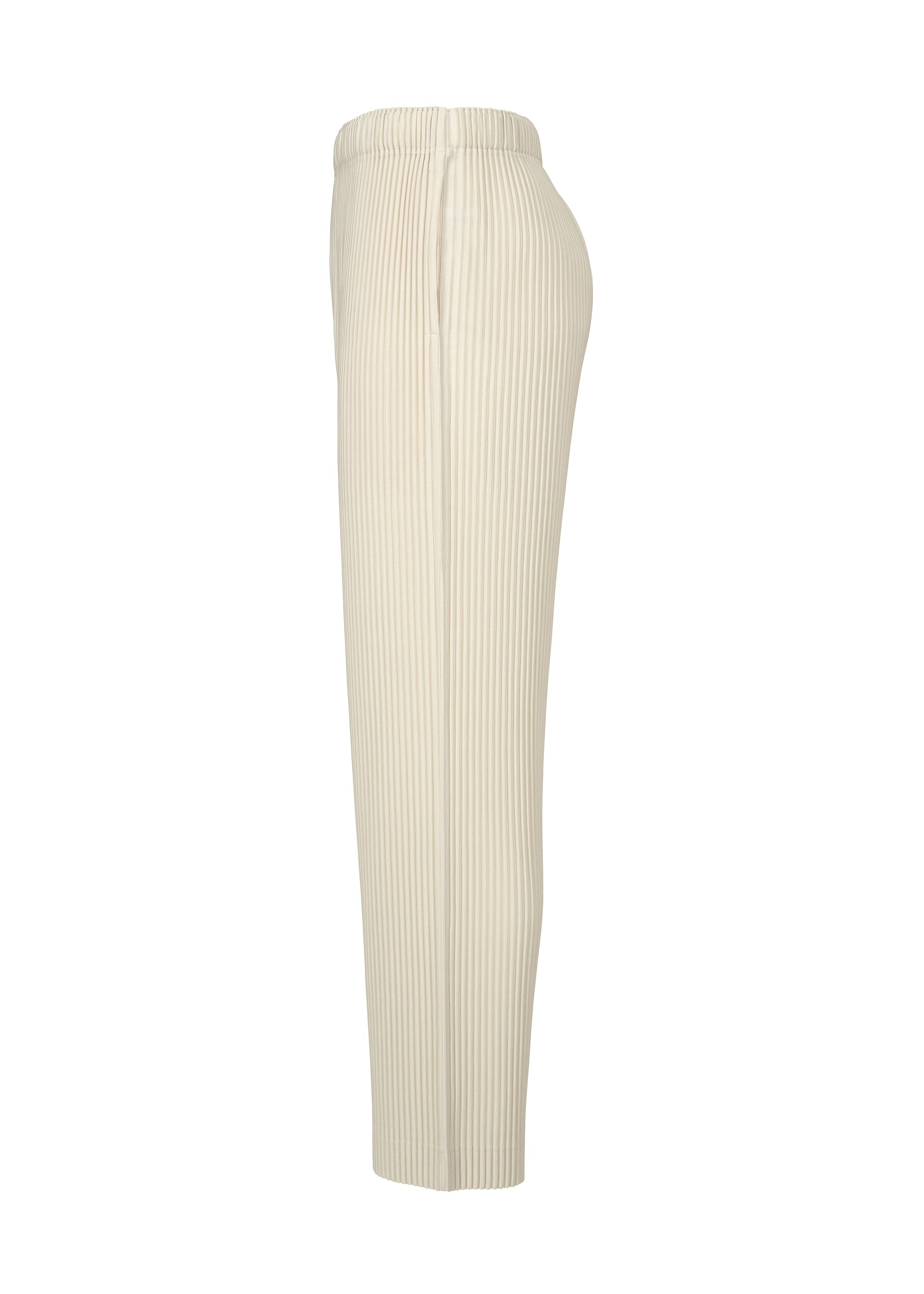 A detail shot of the HOMME PLISSÉ ISSEY MIYAKE MONTHLY COLORS SEPTEMBER trousers.