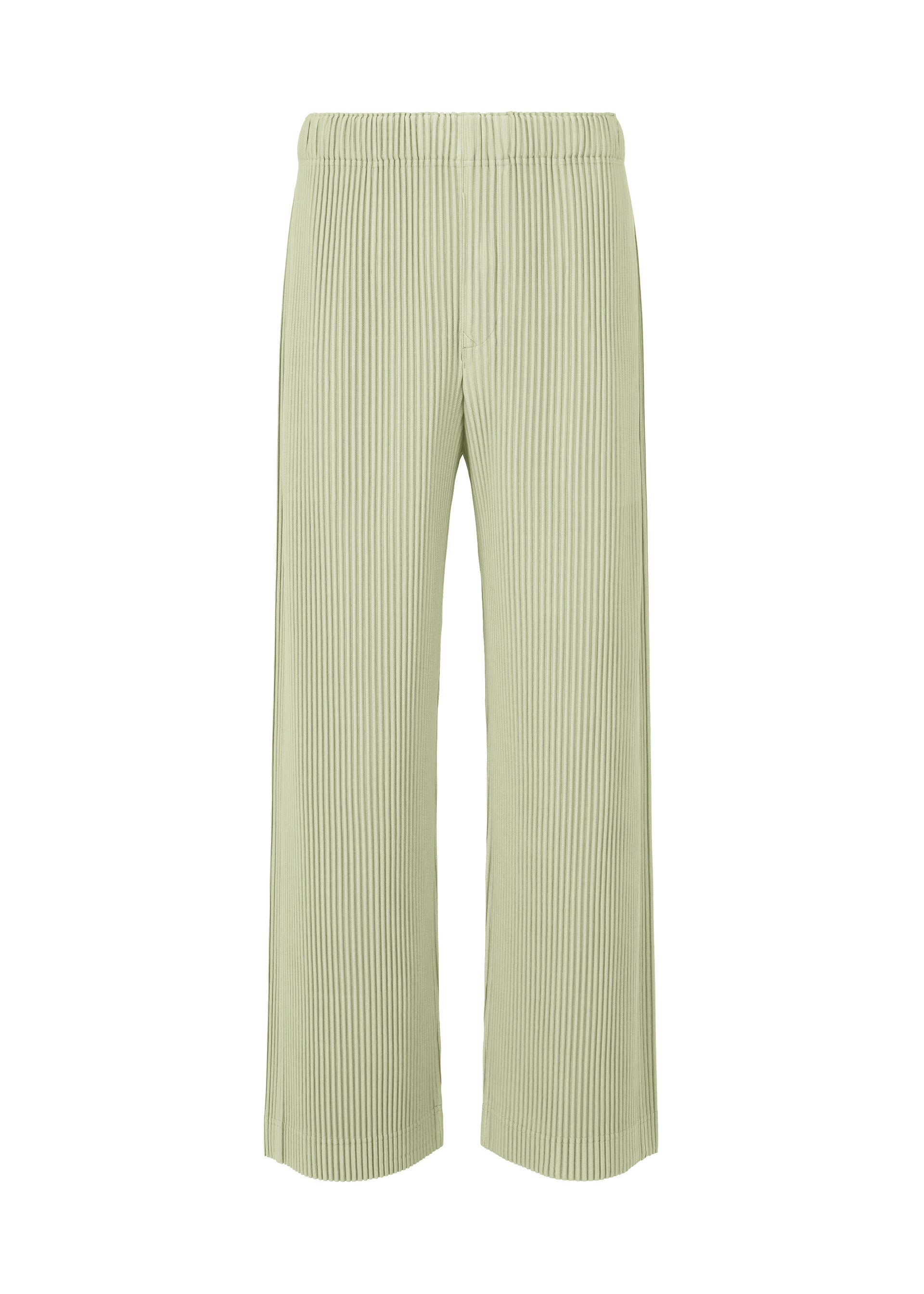 A product shot of the HOMME PLISSÉ ISSEY MIYAKE MONTHLY COLORS OCTOBER trousers in wavellite green (61).