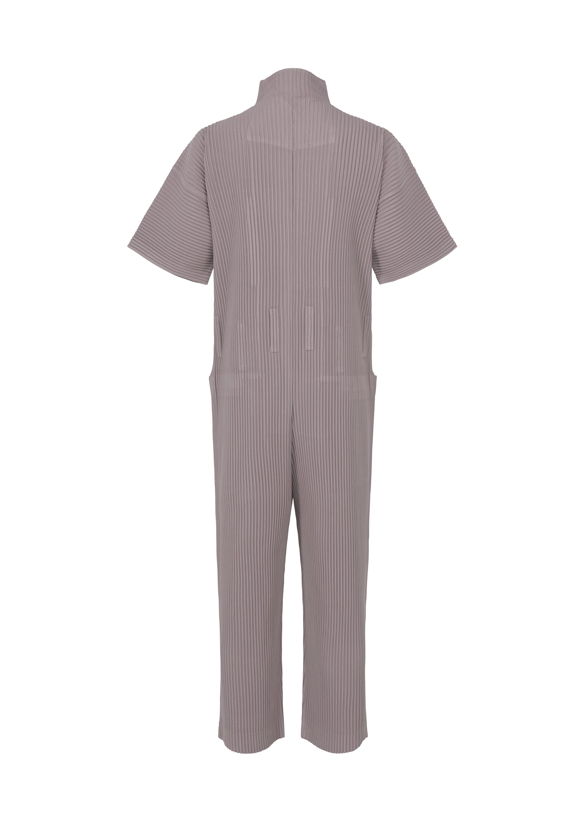 A detail shot of the HOMME PLISSÉ ISSEY MIYAKE PLEATS BOTTOMS 1 jumpsuit.
