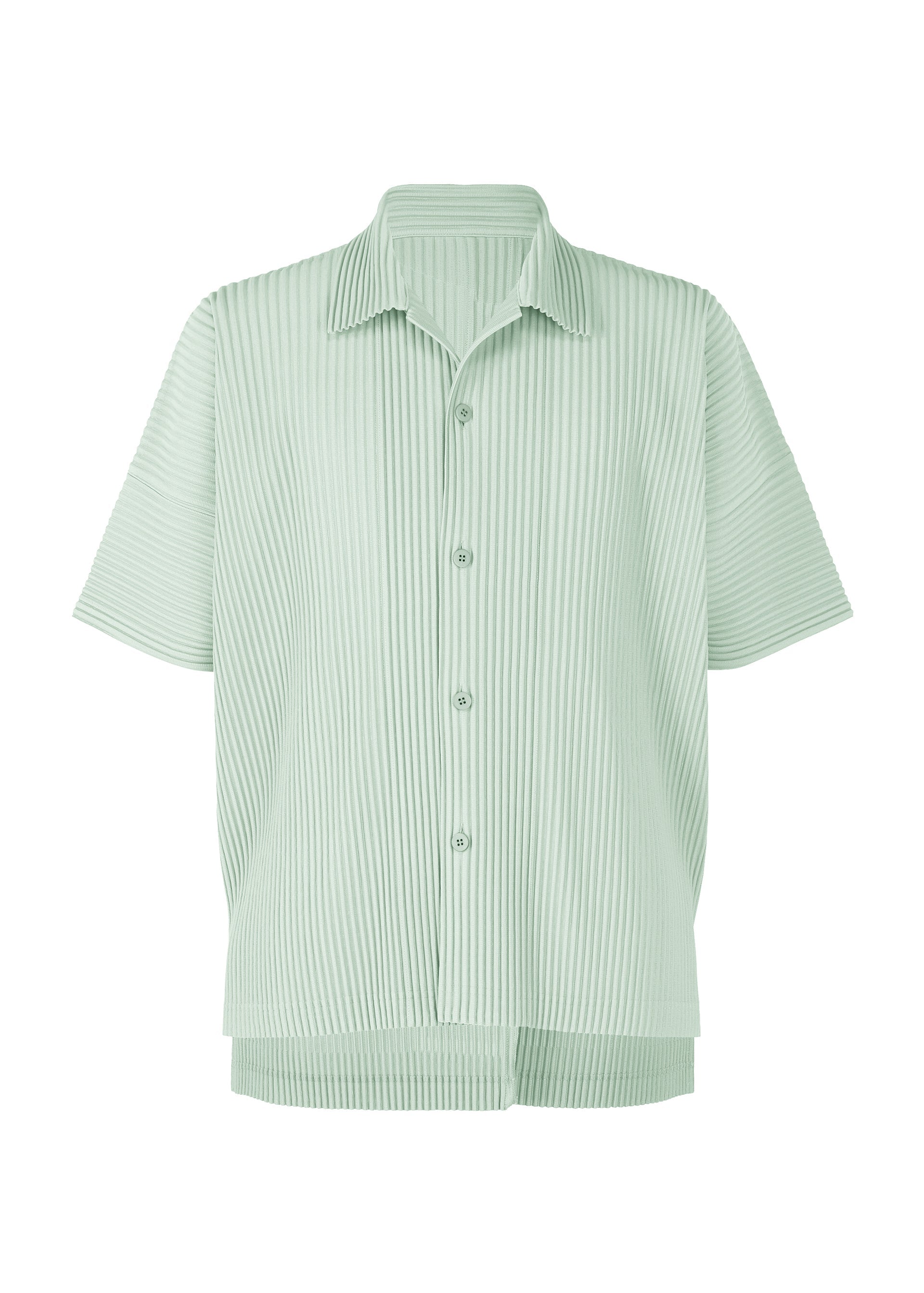 A product shot of the HOMME PLISSÉ ISSEY MIYAKE MONTHLY COLORS JULY shirt in sericite blue.