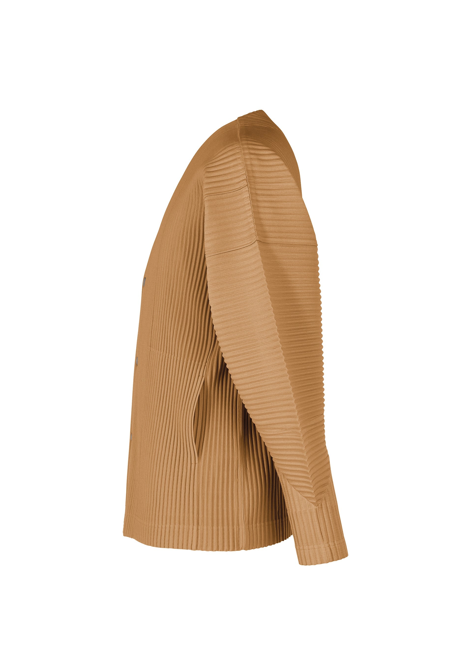A detail shot of the HOMME PLISSÉ ISSEY MIYAKE MONTHLY COLORS OCTOBER shirt.