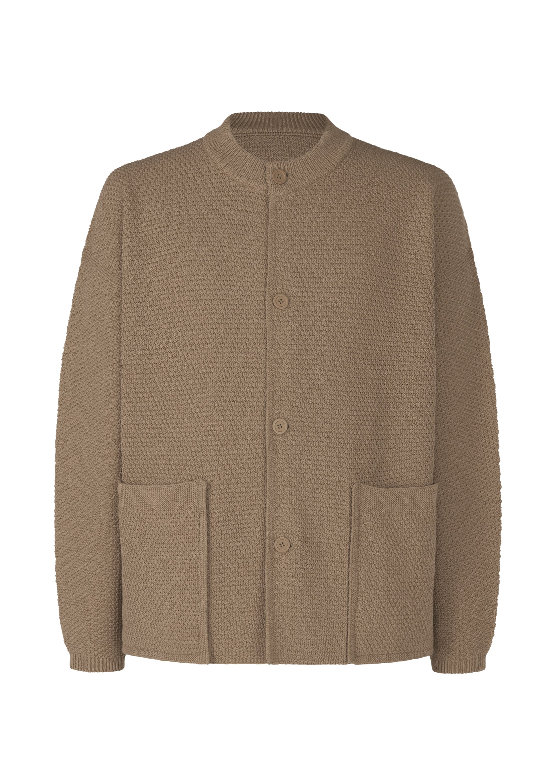 A product shot of the HOMME PLISSÉ ISSEY MIYAKE RUSTIC KNIT jacket in greige (19).