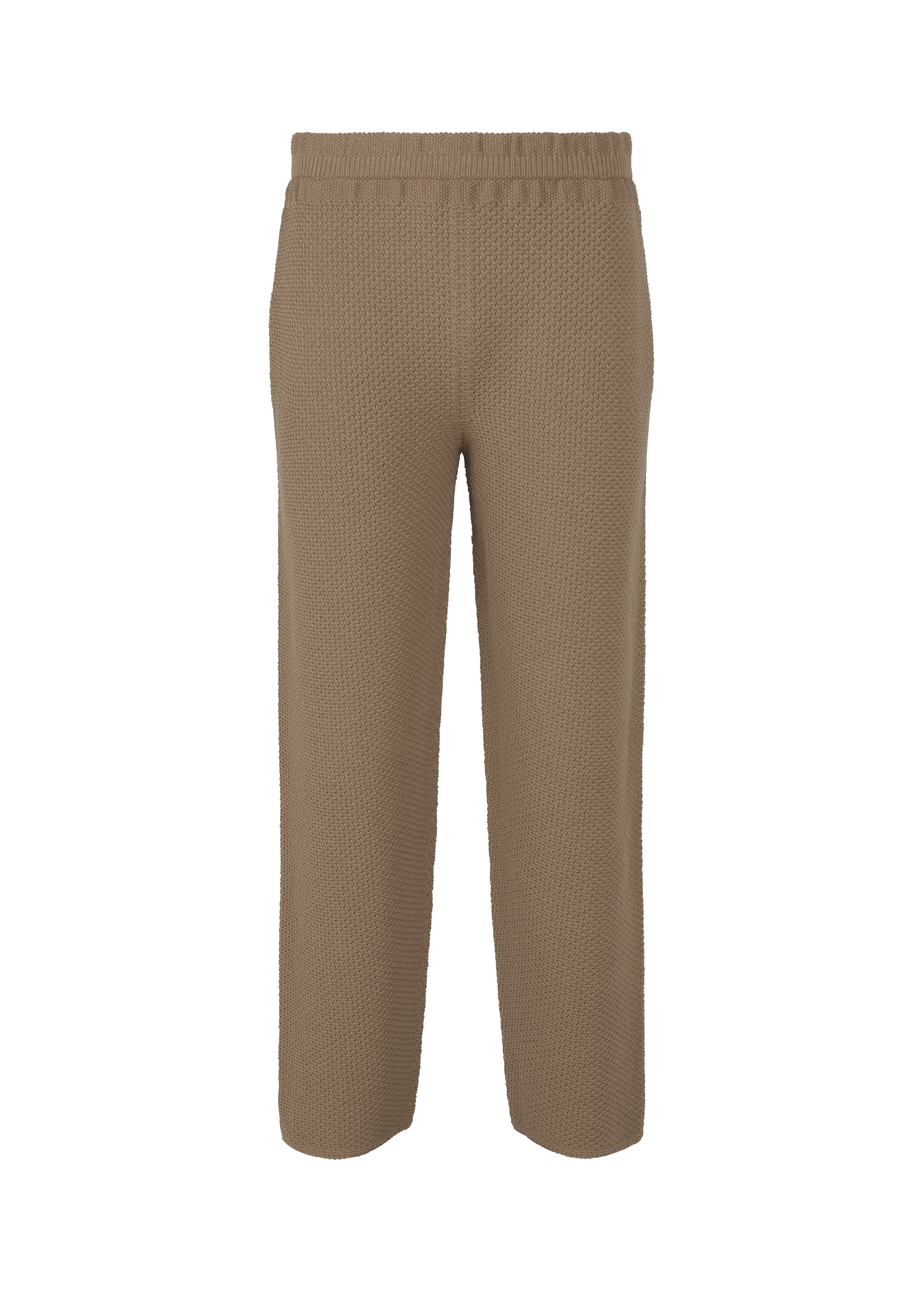 A product shot of the HOMME PLISSÉ ISSEY MIYAKE RUSTIC KNIT trousers in greige (19).