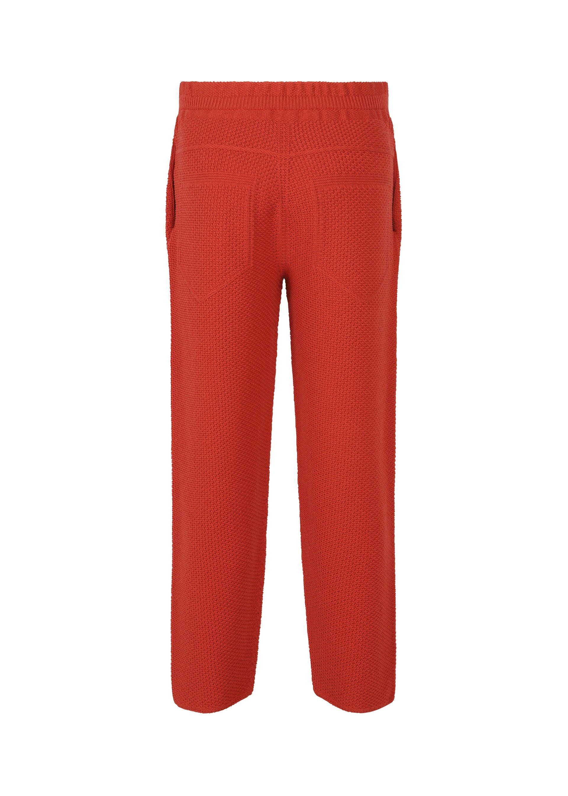 A detail shot of the HOMME PLISSÉ ISSEY MIYAKE RUSTIC KNIT trousers.