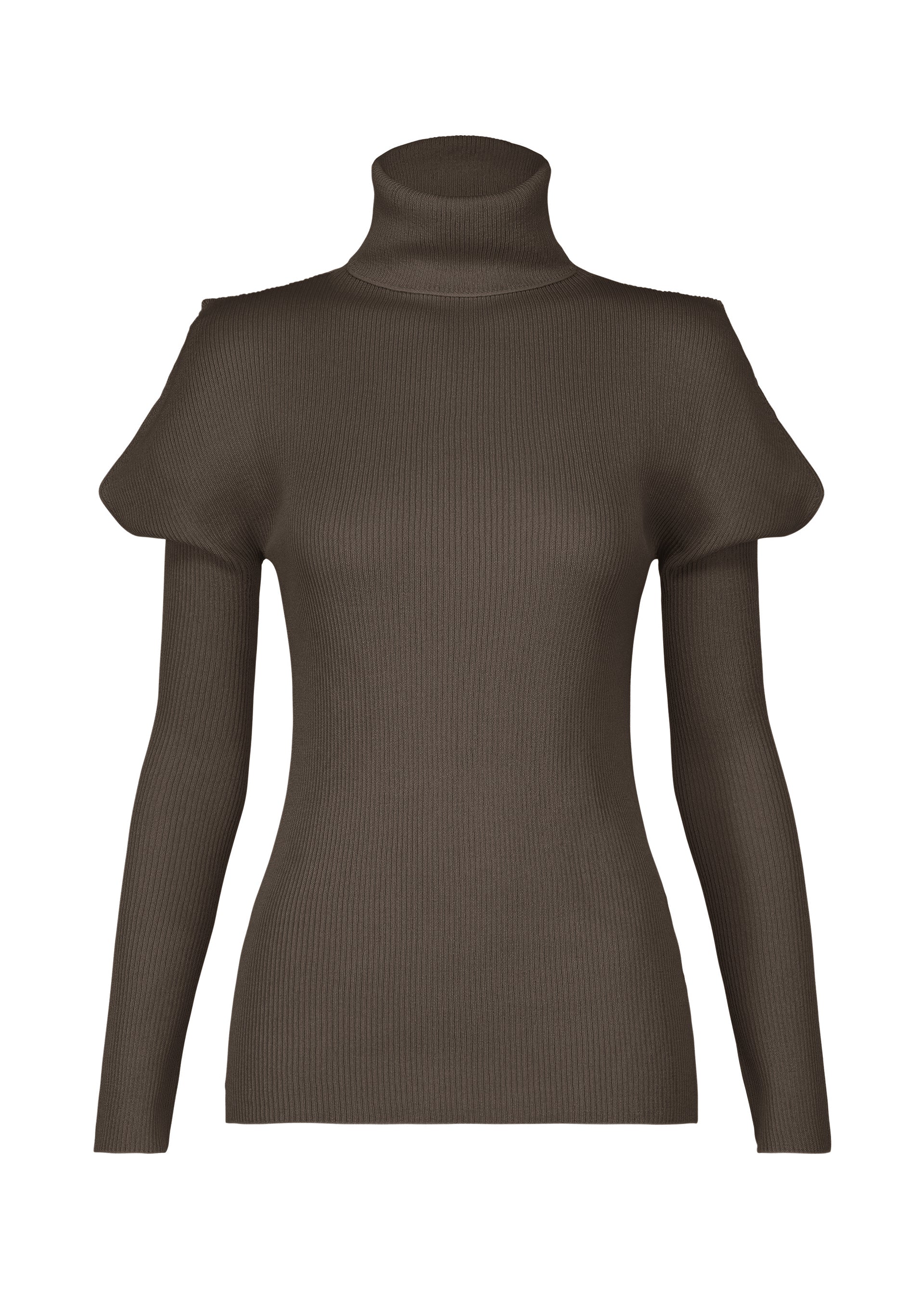 A product shot of the 132 5. ISSEY MIYAKE FLAT RIB KNIT top in charcoal brown (49)