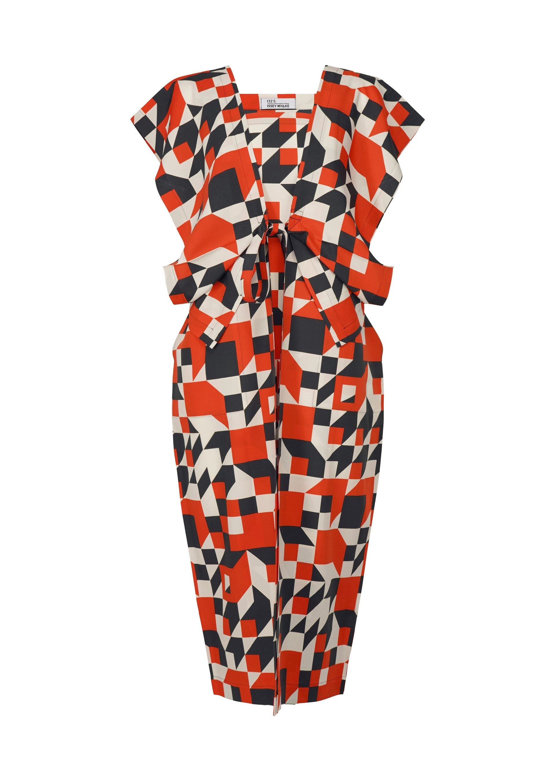 A product shot of the 132 5. ISSEY MIYAKE BOX COMPOSITION dress in scarlet (27).