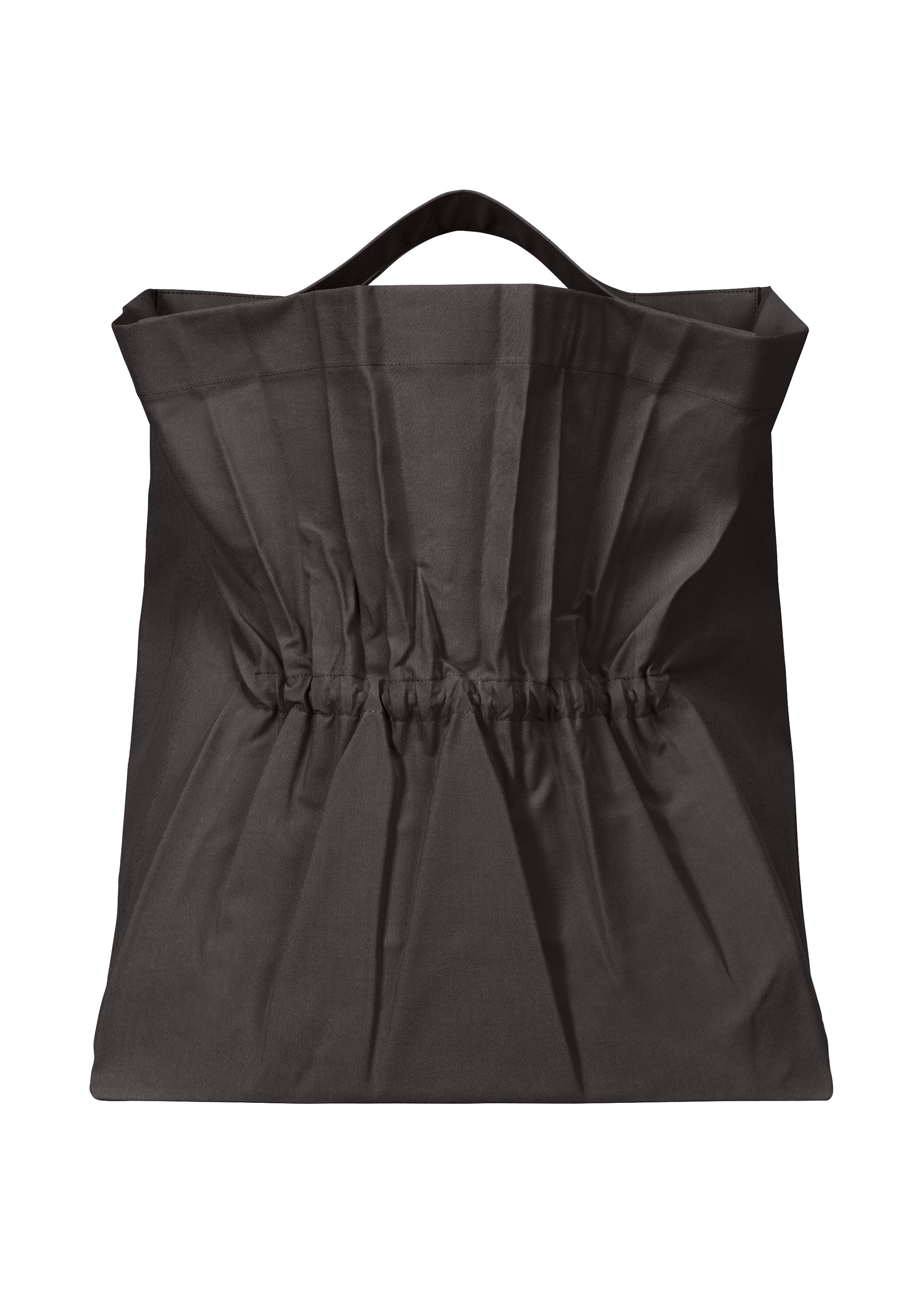 A product shot of the ISSEY MIYAKE DRAWN AND PRESSED bag in black (15).