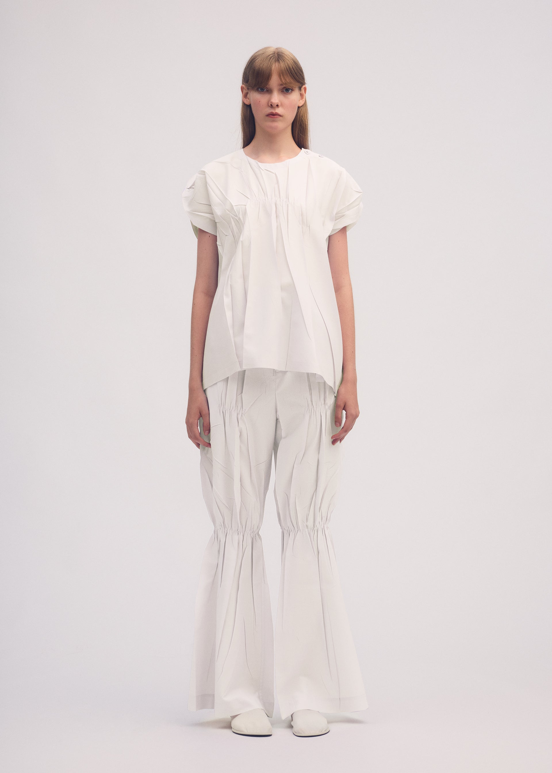 CRIMPED AND PRESSED Trousers Washi White