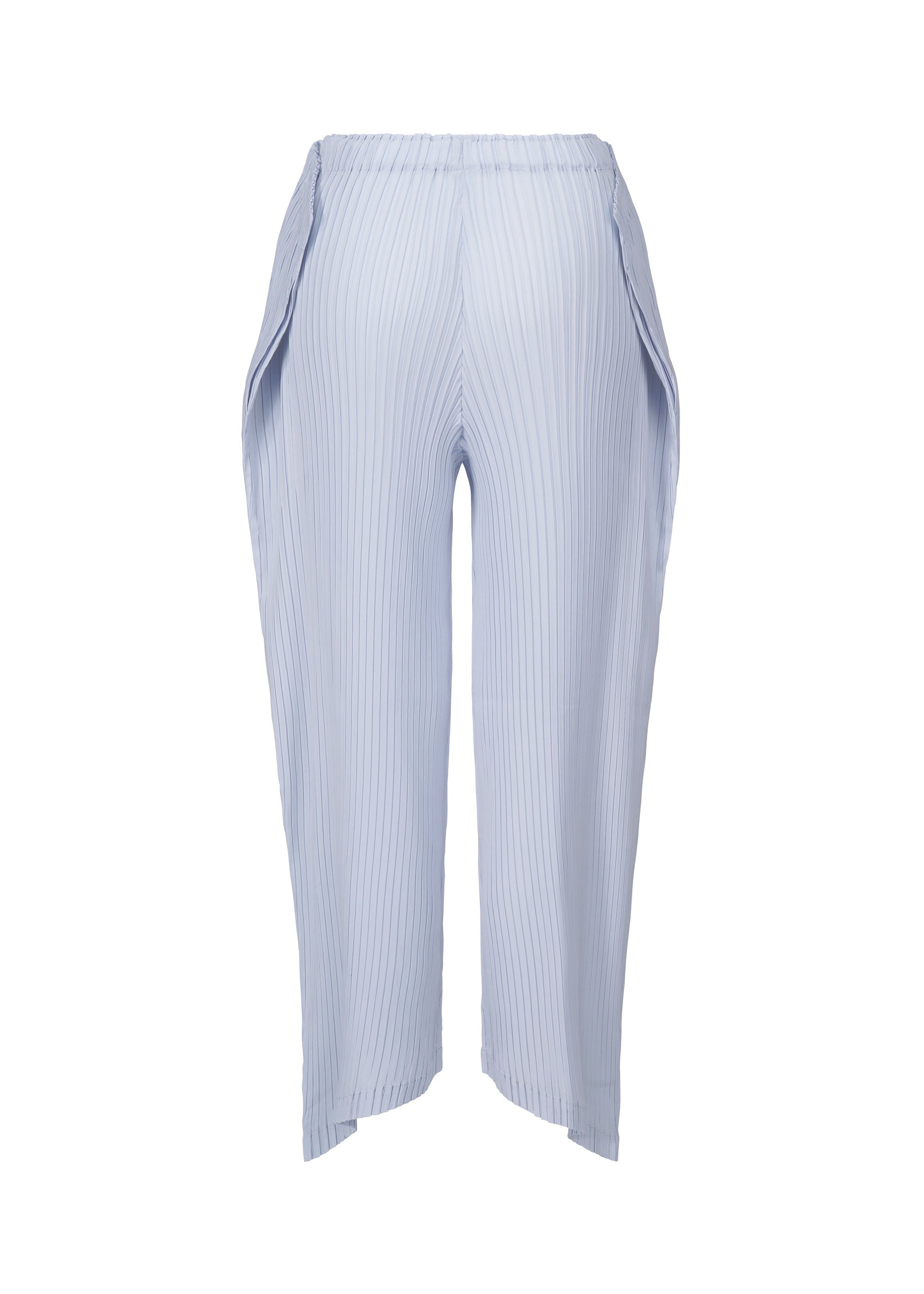 A detail shot of the ISSEY MIYAKE SHADOW STUDY PLEATS SOLID trousers.