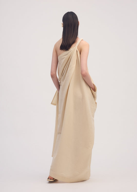 A model wears the ISSEY MIYAKE CLOTH AND CORD dress.