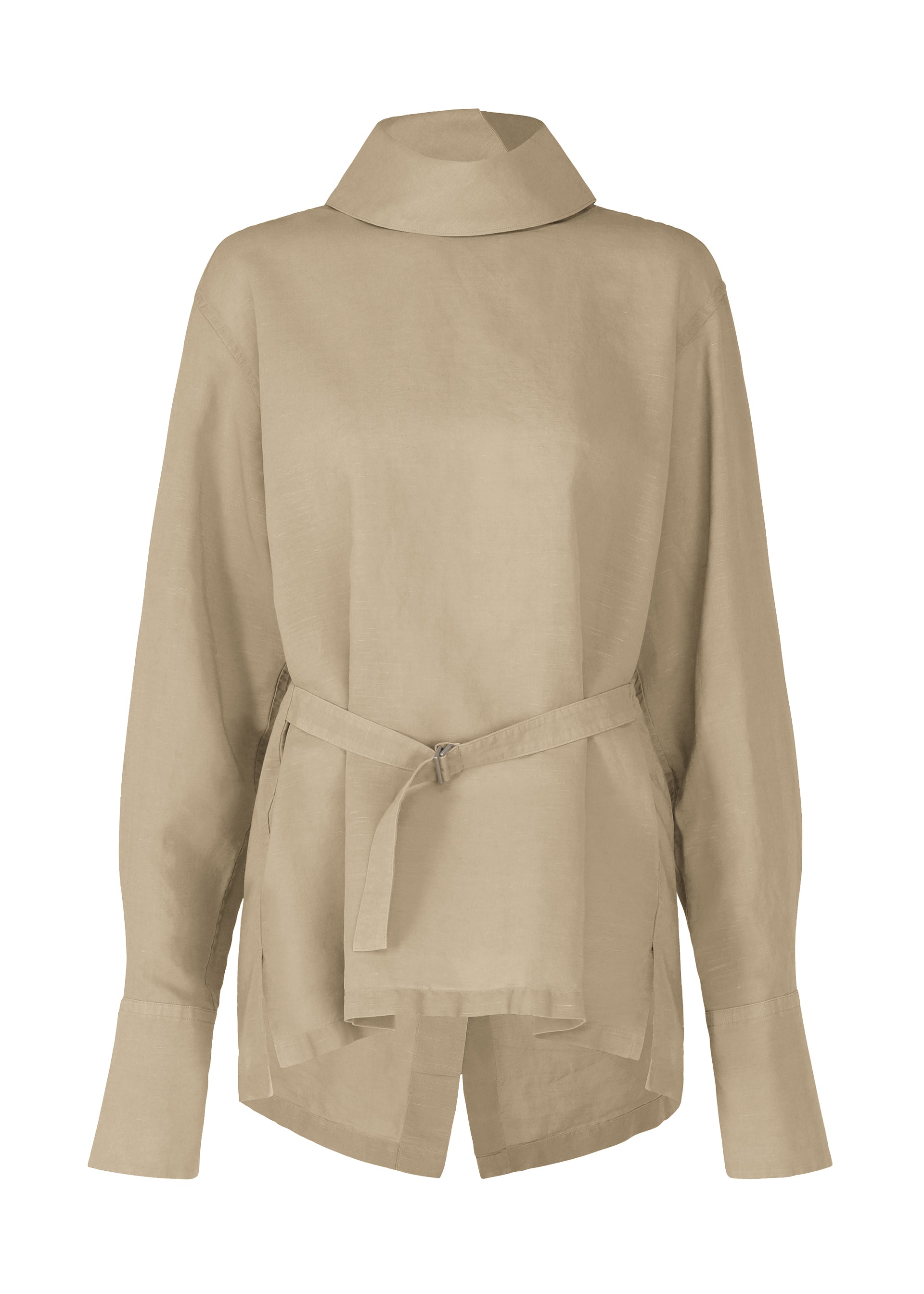 A product shot of the ISSEY MIYAKE PAPER ESQUE U shirt in greige (10).