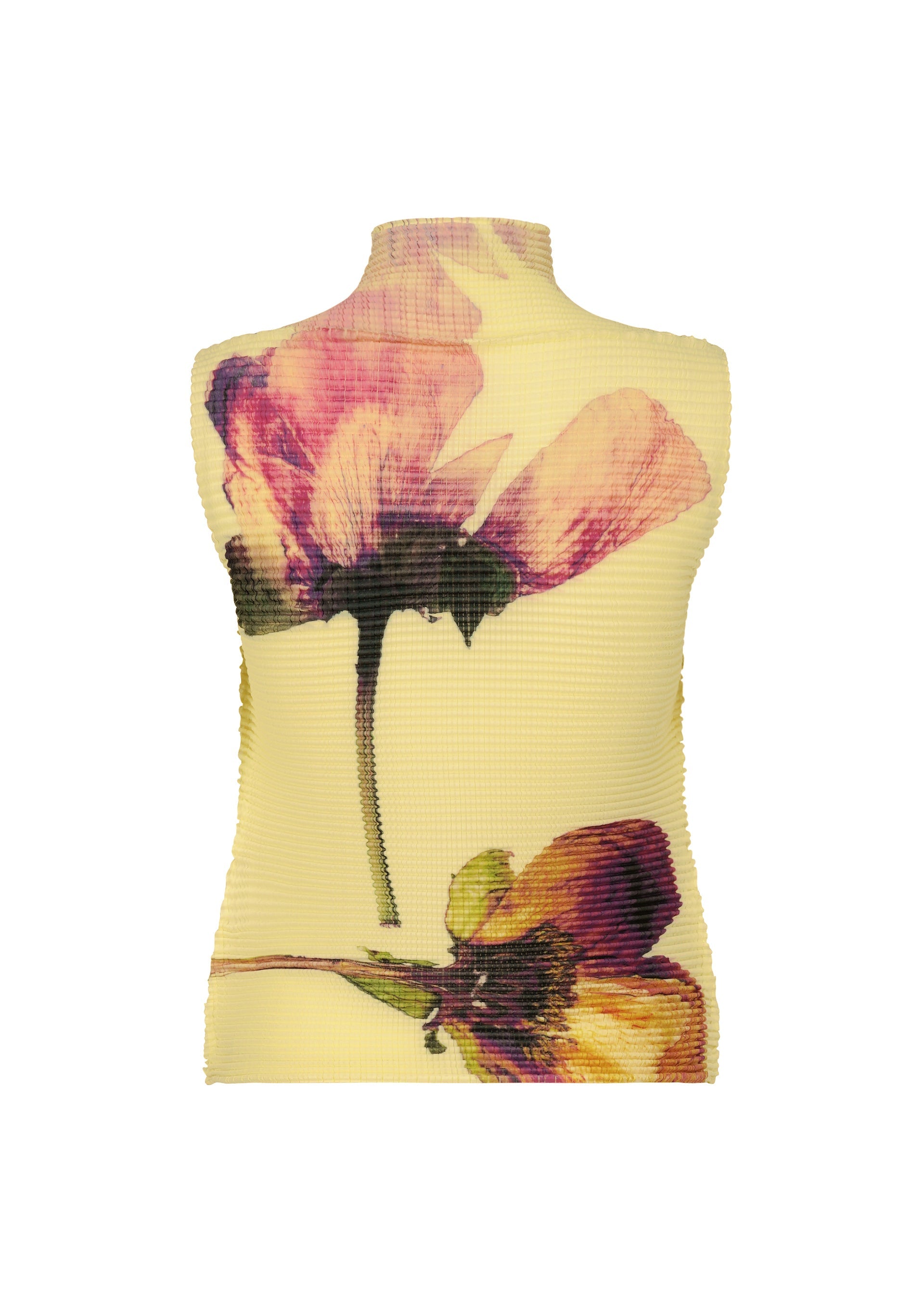 A detail shot of the ISSEY MIYAKE PRESSED FLORA PLEATS TOP shirt.