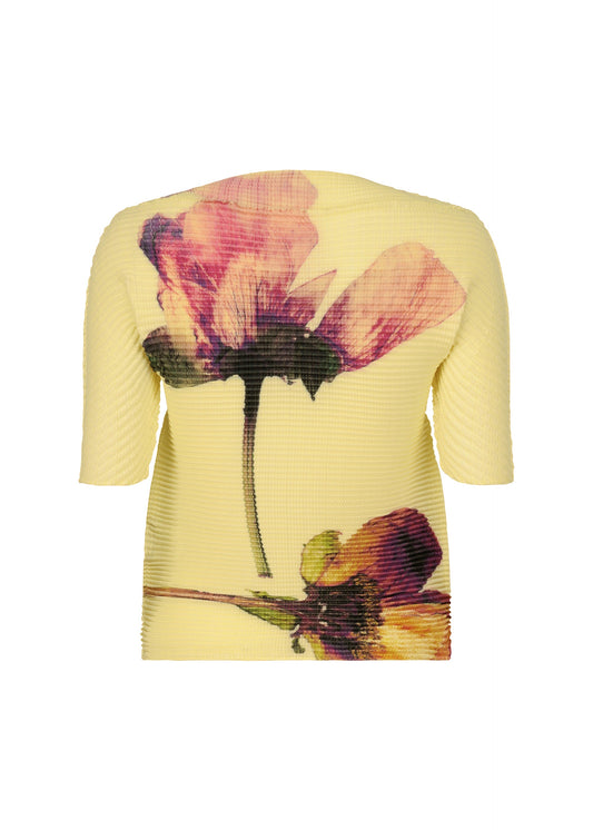 A detail shot of the ISSEY MIYAKE PRESSED FLORA PLEATS TOP shirt.
